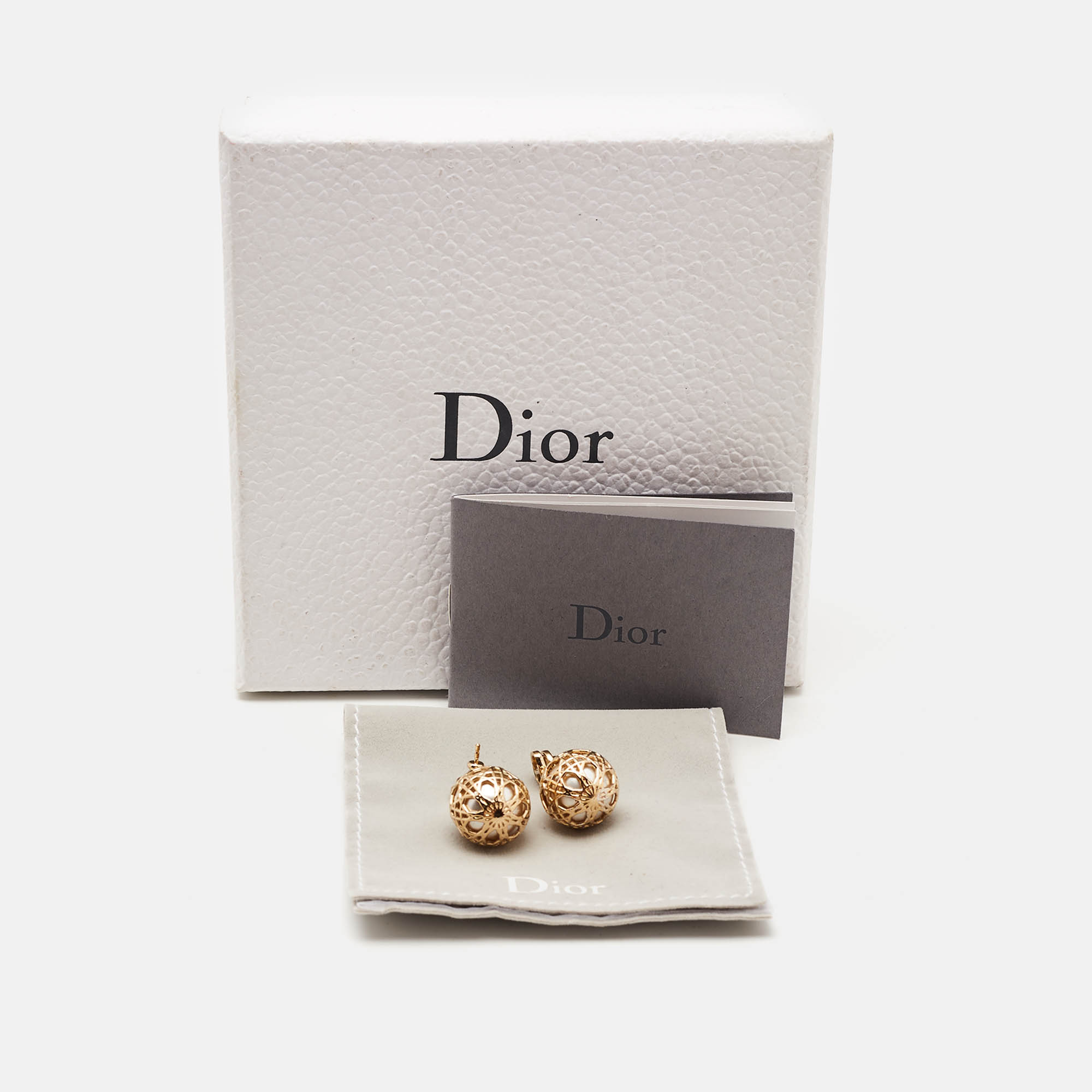 Dior Secret Cannage Faux Pearl Gold Tone Drop Earrings