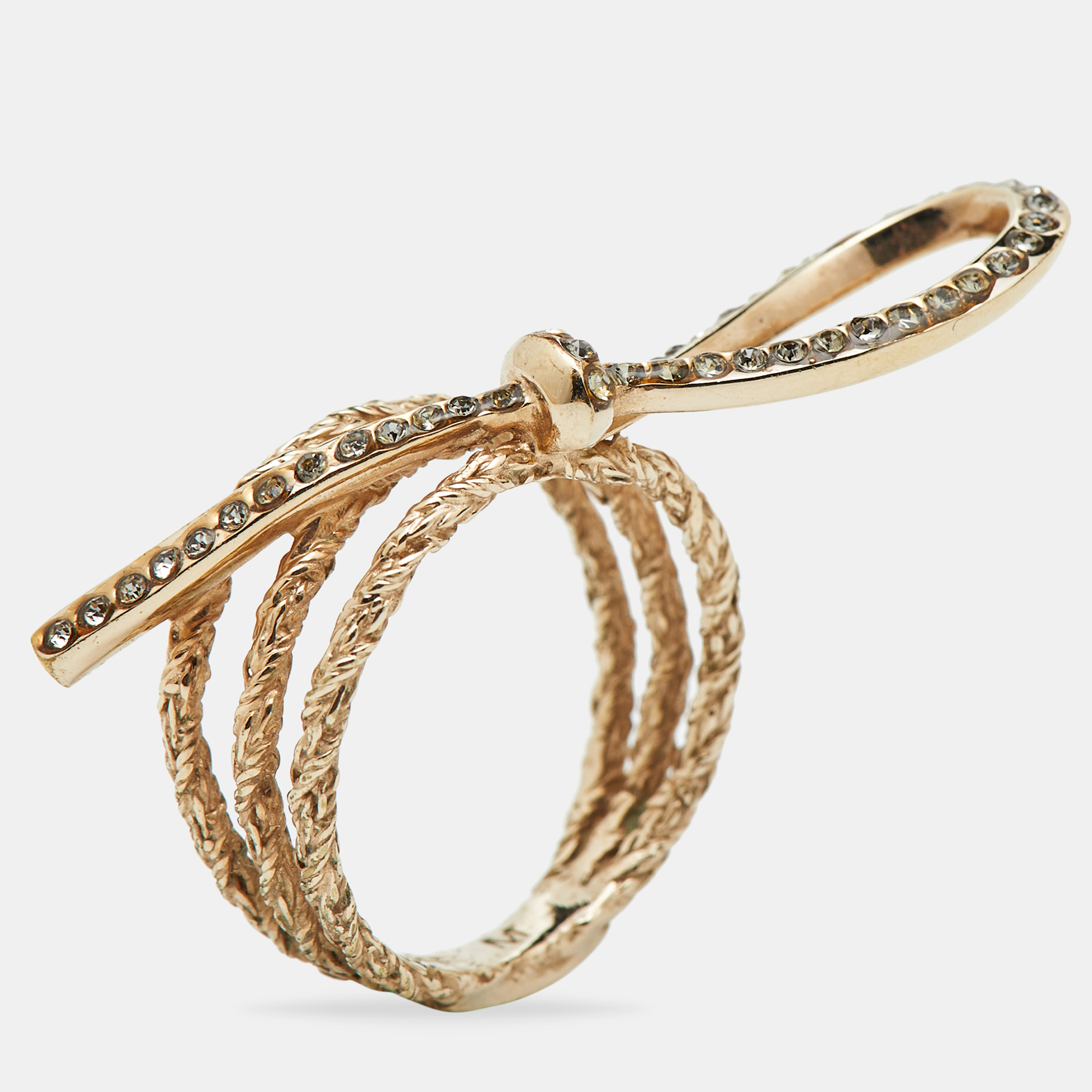 Dior Bow Crystal Gold Tone Cocktail Ring 51