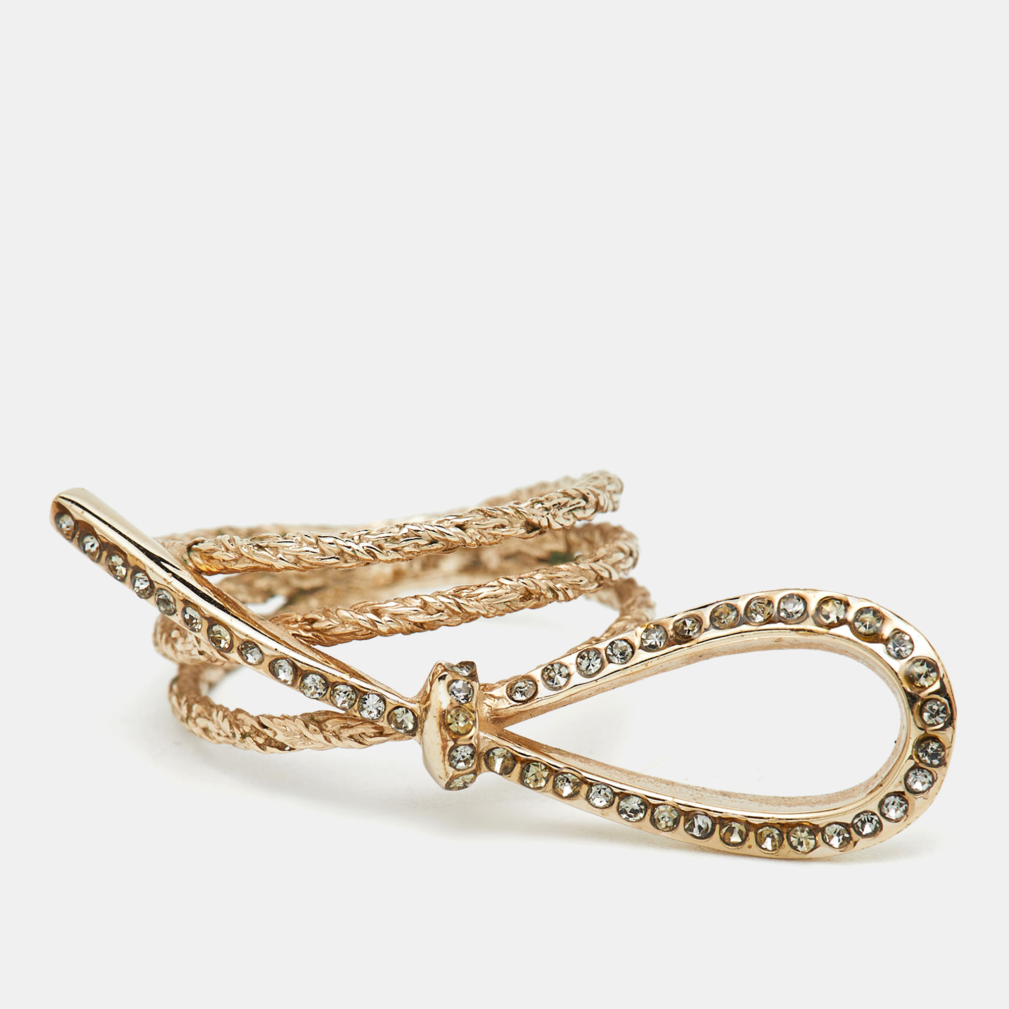 Dior Bow Crystal Gold Tone Cocktail Ring 51