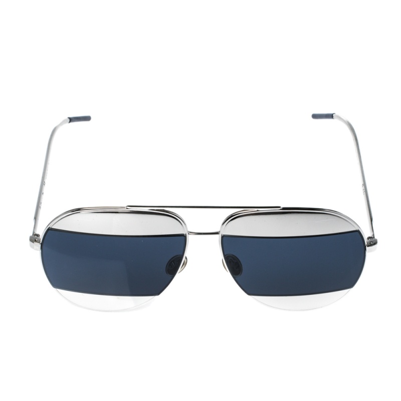 

Dior Palladium/ Dark Blue with Silver Tone Metal DiorSplit1 Aviator Sunglasses