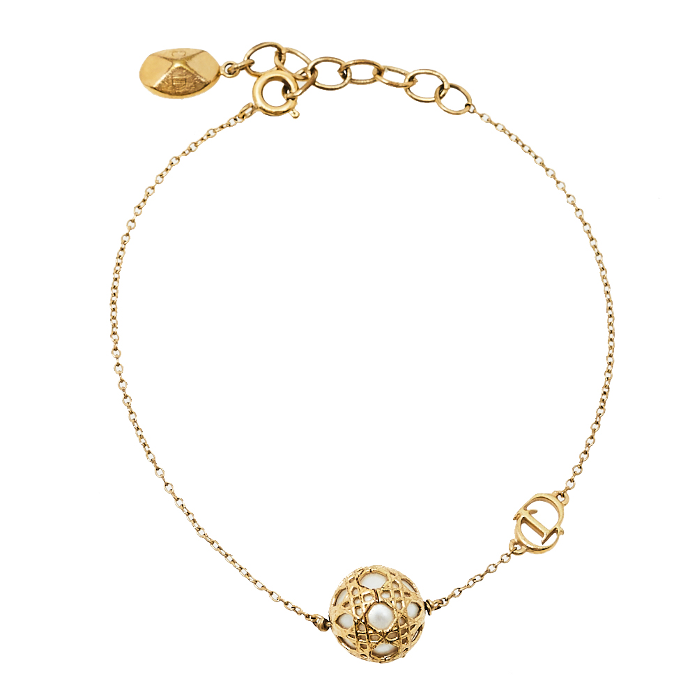 Dior Secret Cannage Faux Pearl Gold Tone Bracelet