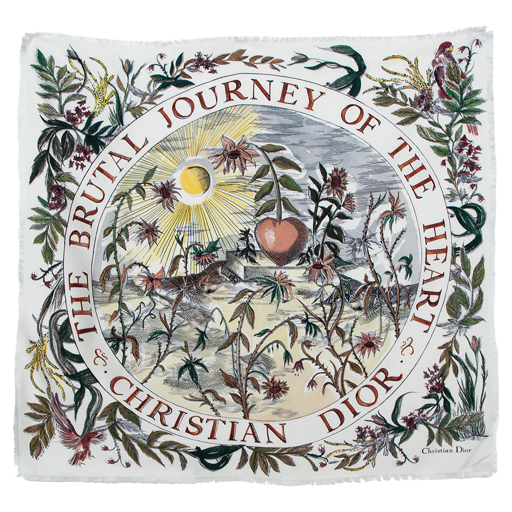Dior White The Brutal Journey Of The Heart Print Silk Square Scarf