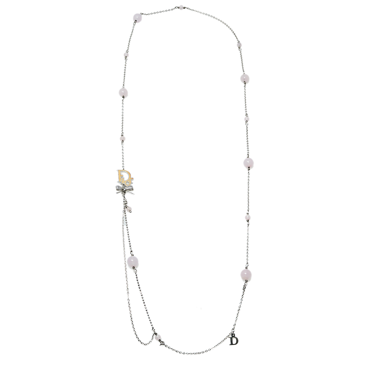 Dior Rose Beaded Enamel Logo Bow Charm Necklace