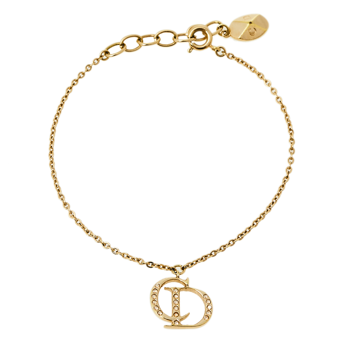 Dior CD Logo Charm Crystal Gold Tone Bracelet