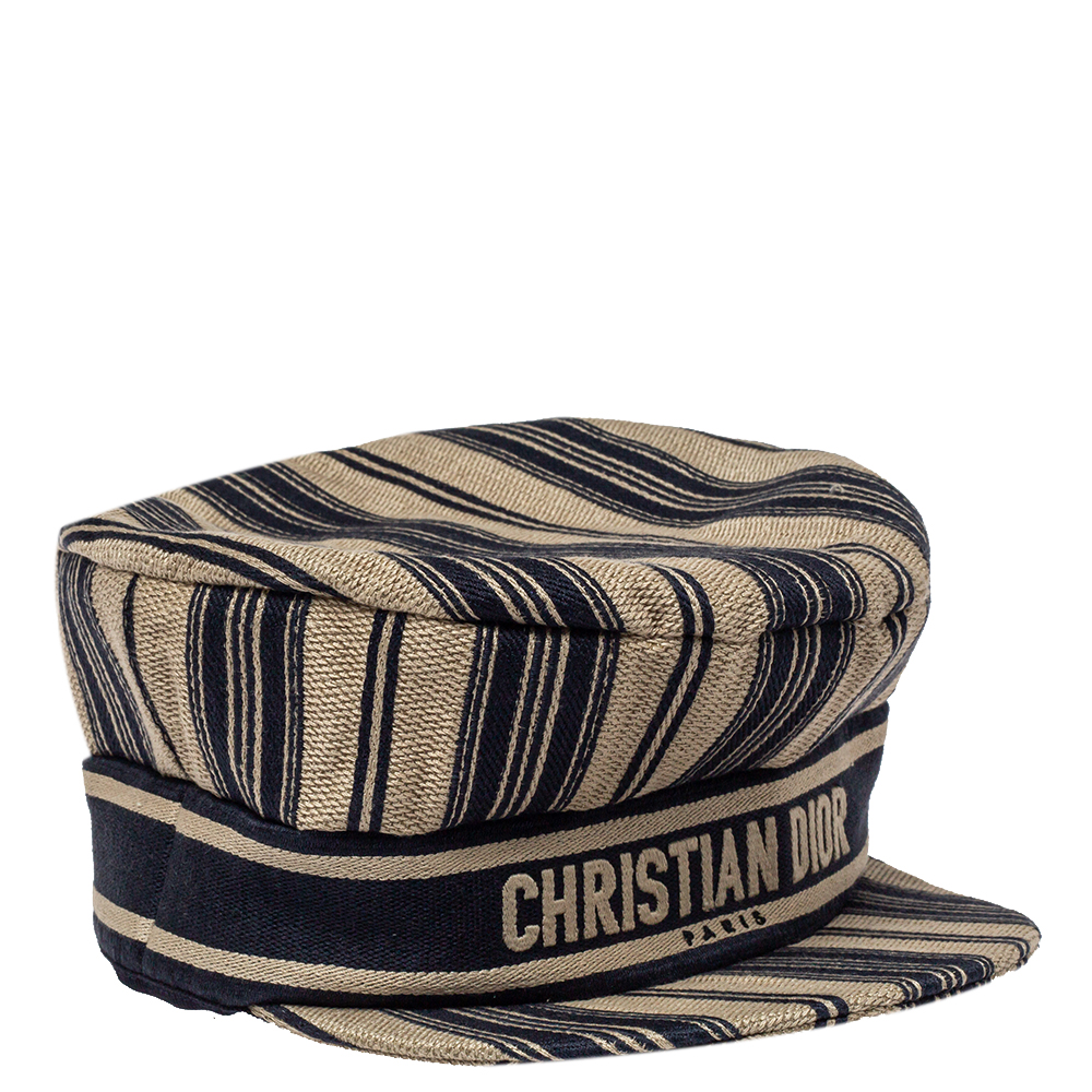 Dior Navy Blue & Beige Striped Cotton Bayadère Newsboy Hat