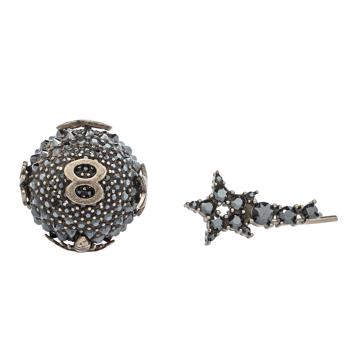 Dior Bee Star Tribal Crystal Gunmetal Tone Asymmetric Stud Earrings