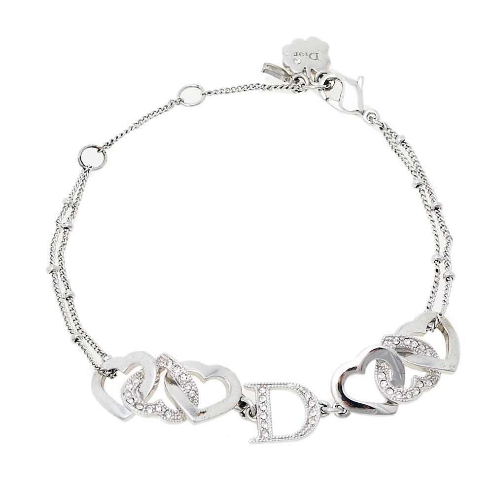Dior Interlocking Heart Crystal Silver Tone Bracelet