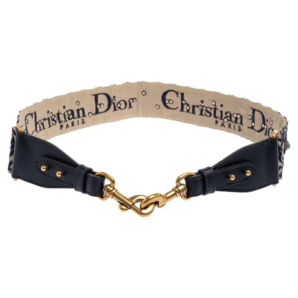 Dior Blue Studded Canvas and Leather Bohemian Inspired Shoulder Strap