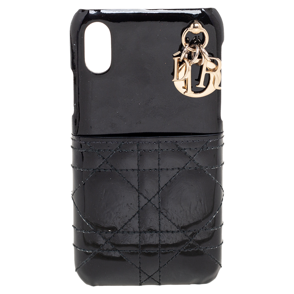 Dior black cannage patent leather lady dior iphone x/xs case