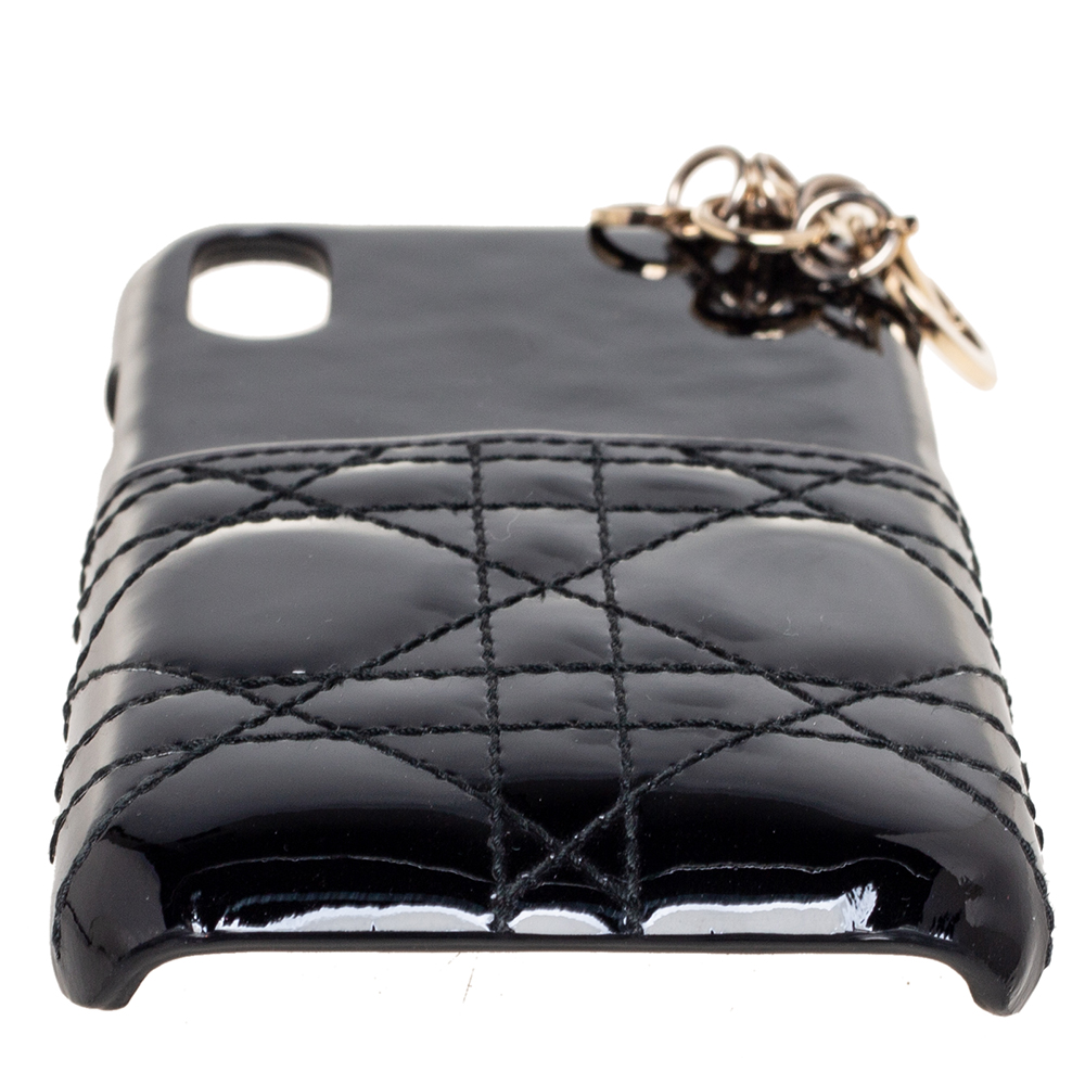 Dior Black Cannage Patent Leather Lady Dior IPhone X/XS Case
