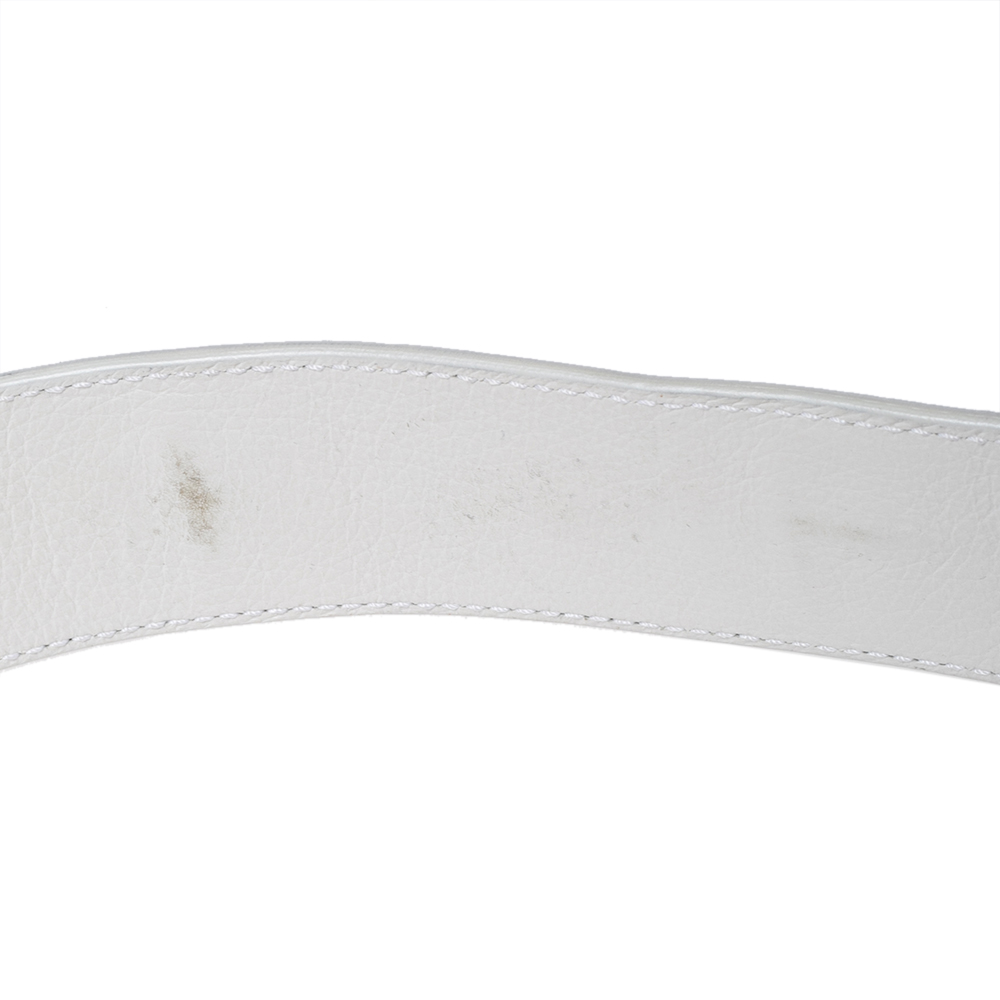 Dior White Leather Gaucho Embellished Buckle Belt 95CM