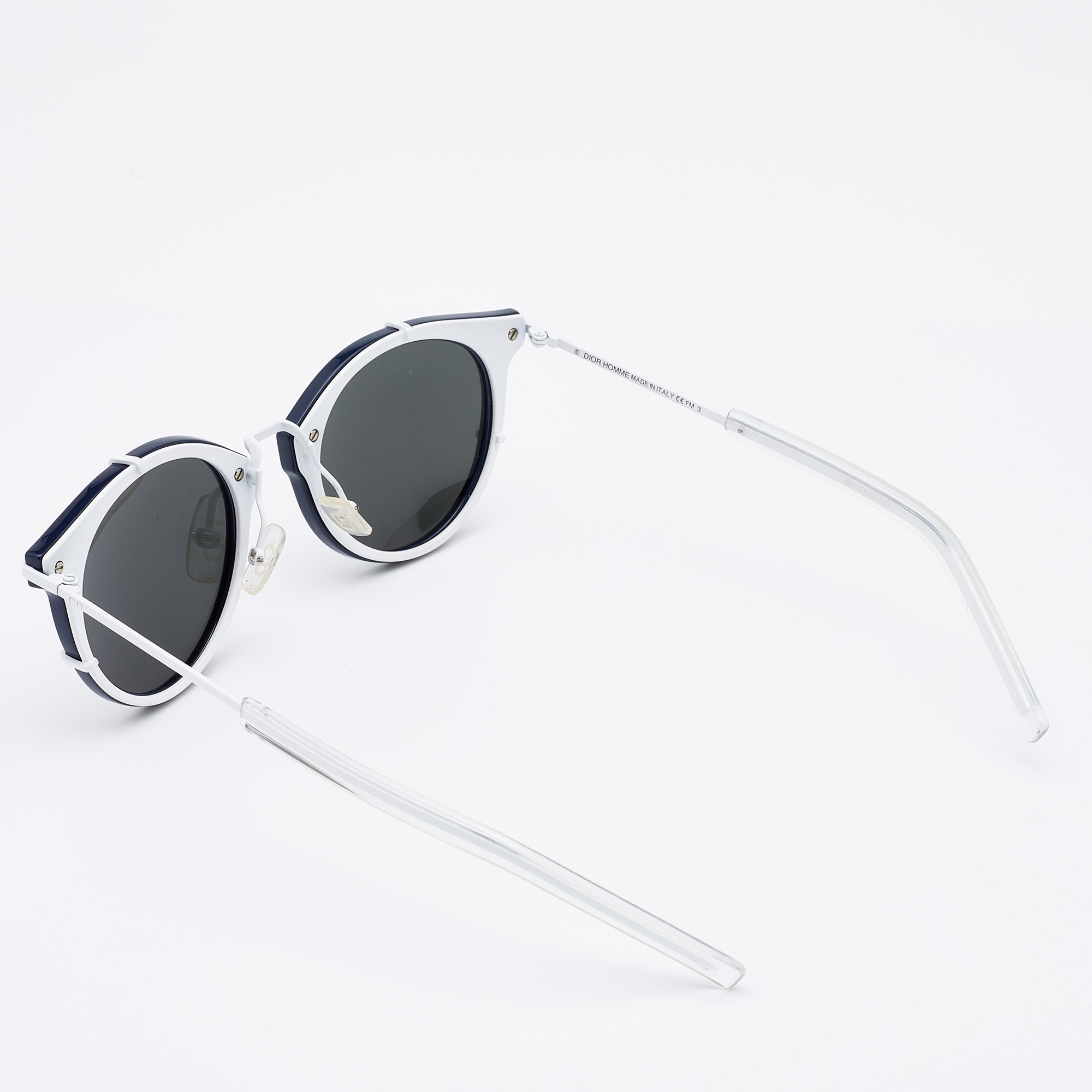 Dior Homme Navy Blue & White/ Black Mirrored DIOR0196S Round Sunglasses