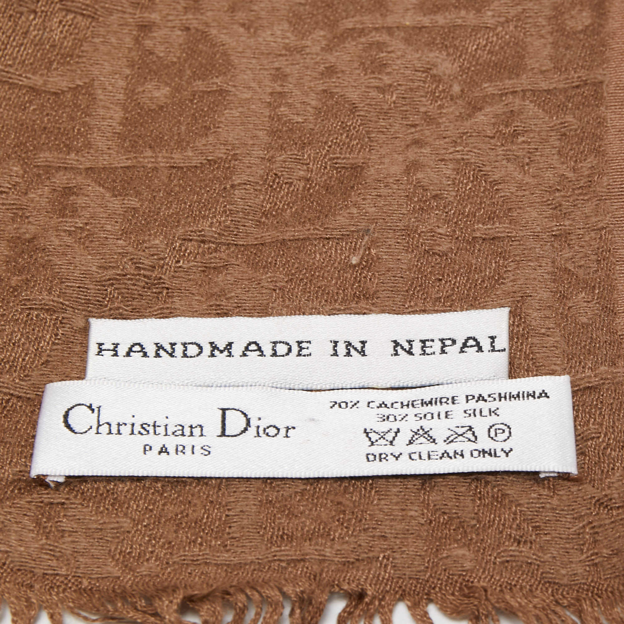 Christian Dior Brown Oblique Pattern Cashmere & Silk Shawl