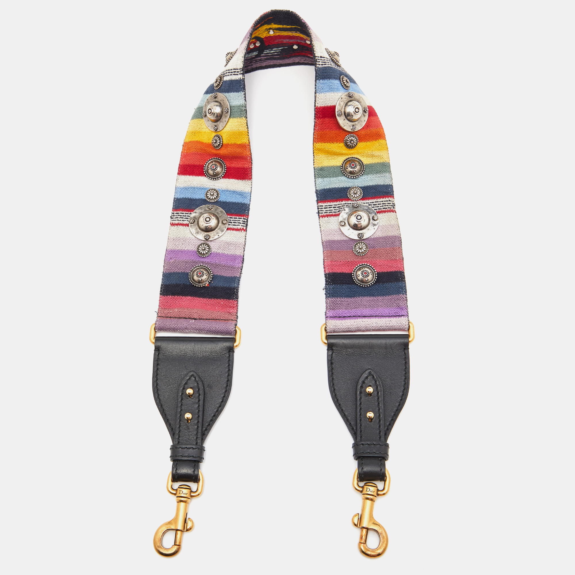 Dior Multicolor Studded Canvas And Leather Bohemian Inspired Shoulder Strap
