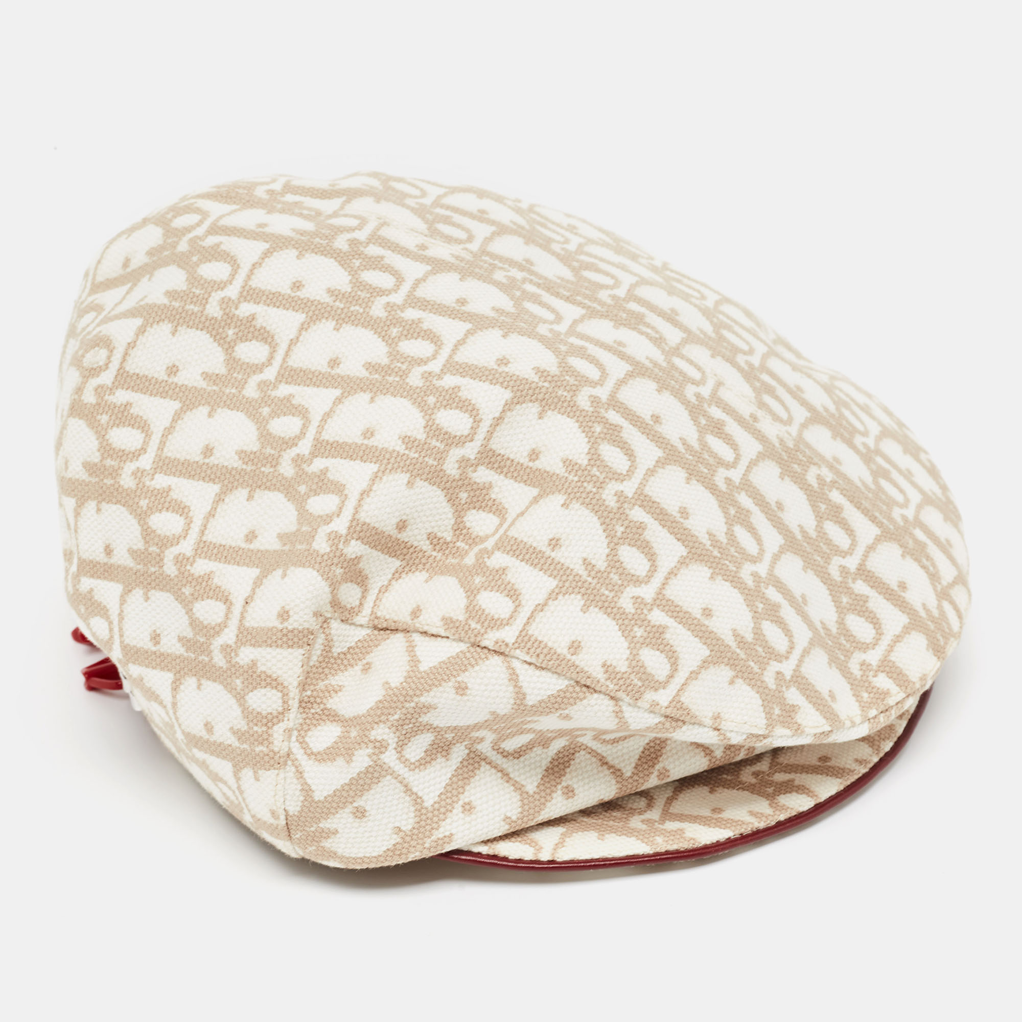 Dior Vintage Beige Diorissimo Cotton Charms Embellished Paper Boy Beret Hat