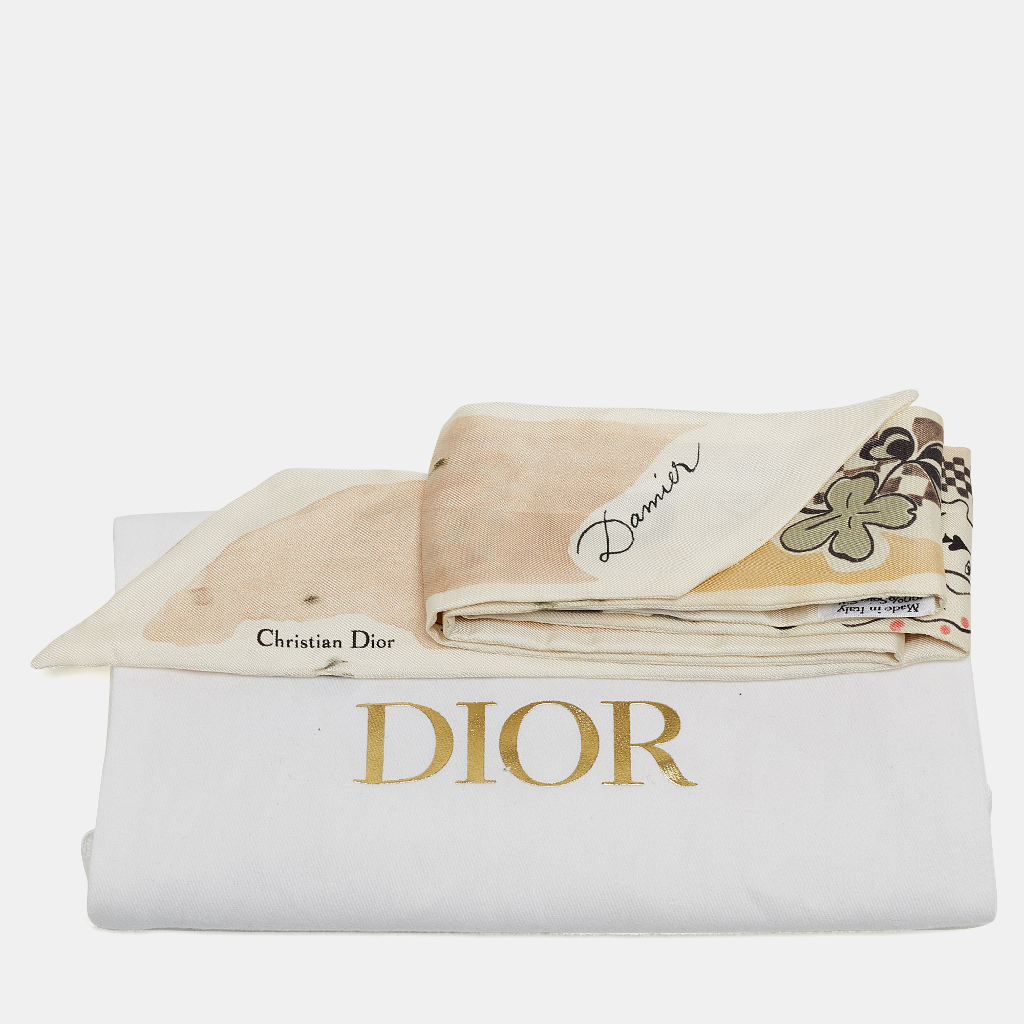 Dior White/Pink Print Silk Mitzah Scarf