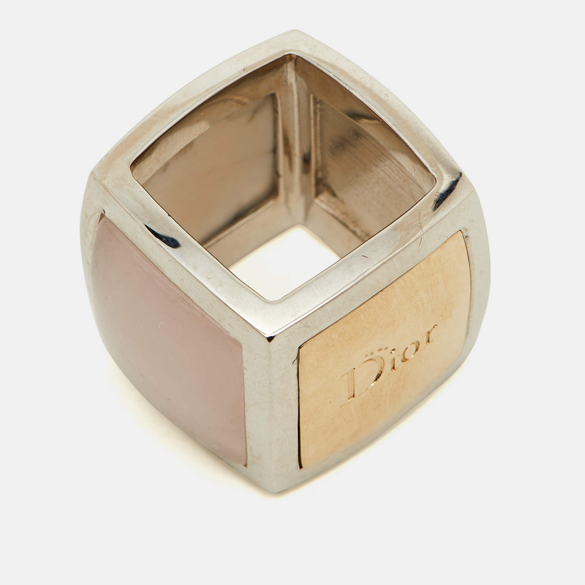 Dior Vintage Silver Tone  Quatz & Enamel Square Ring Size 52