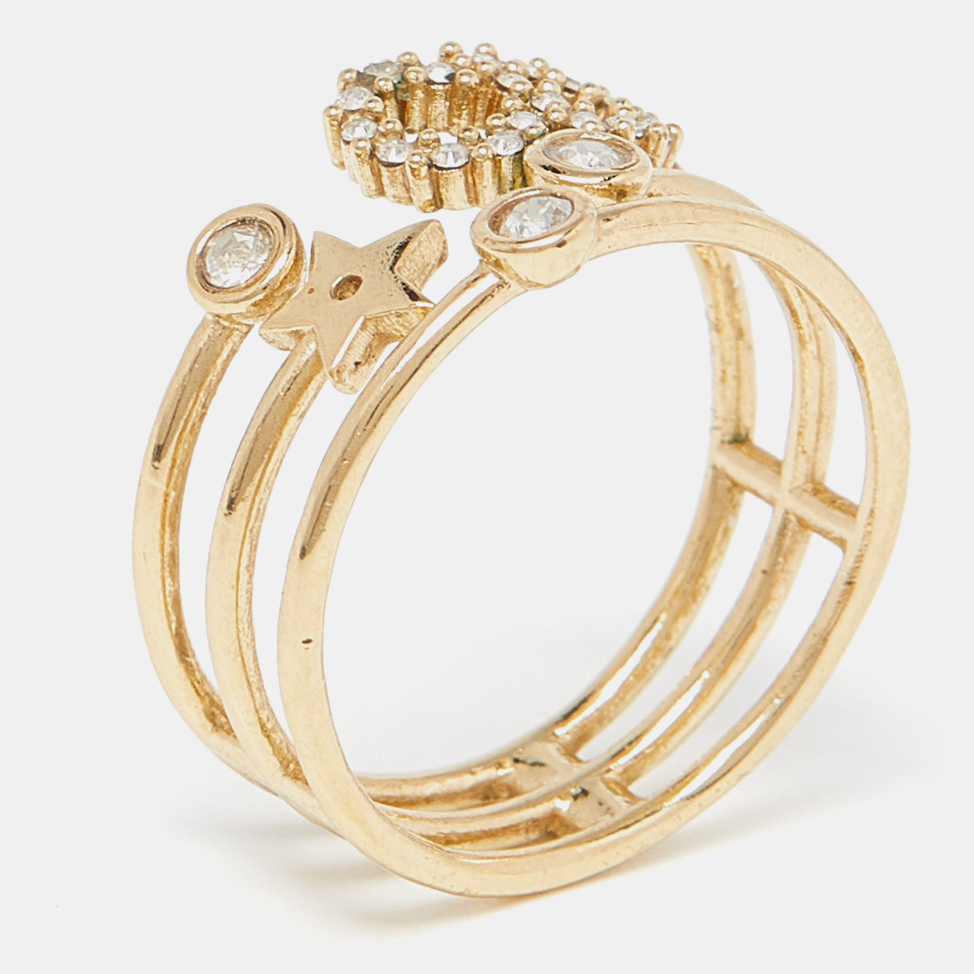 

Dior CD Crystals Gold Tone Metal Ring Size