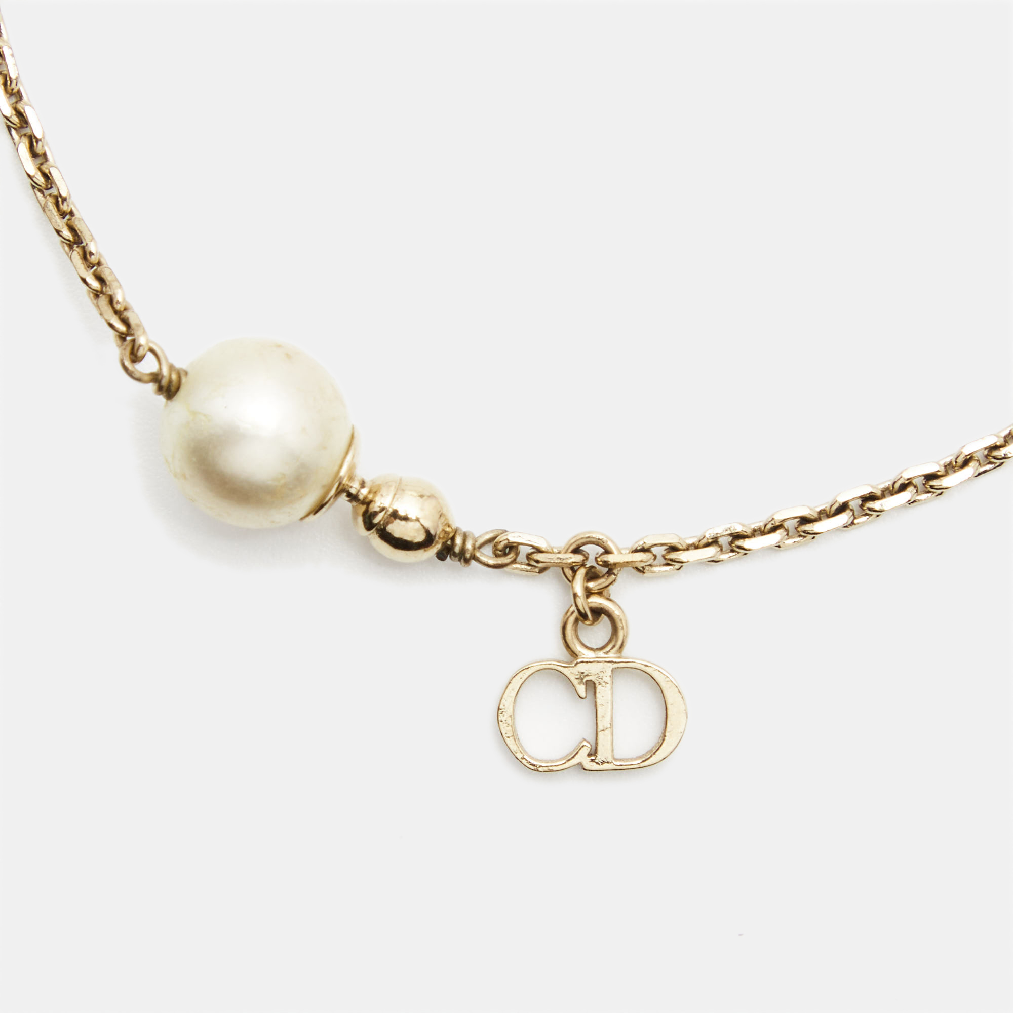 Dior Le Petite Tribale Faux Pearl Gold Tone Chain Bracelet