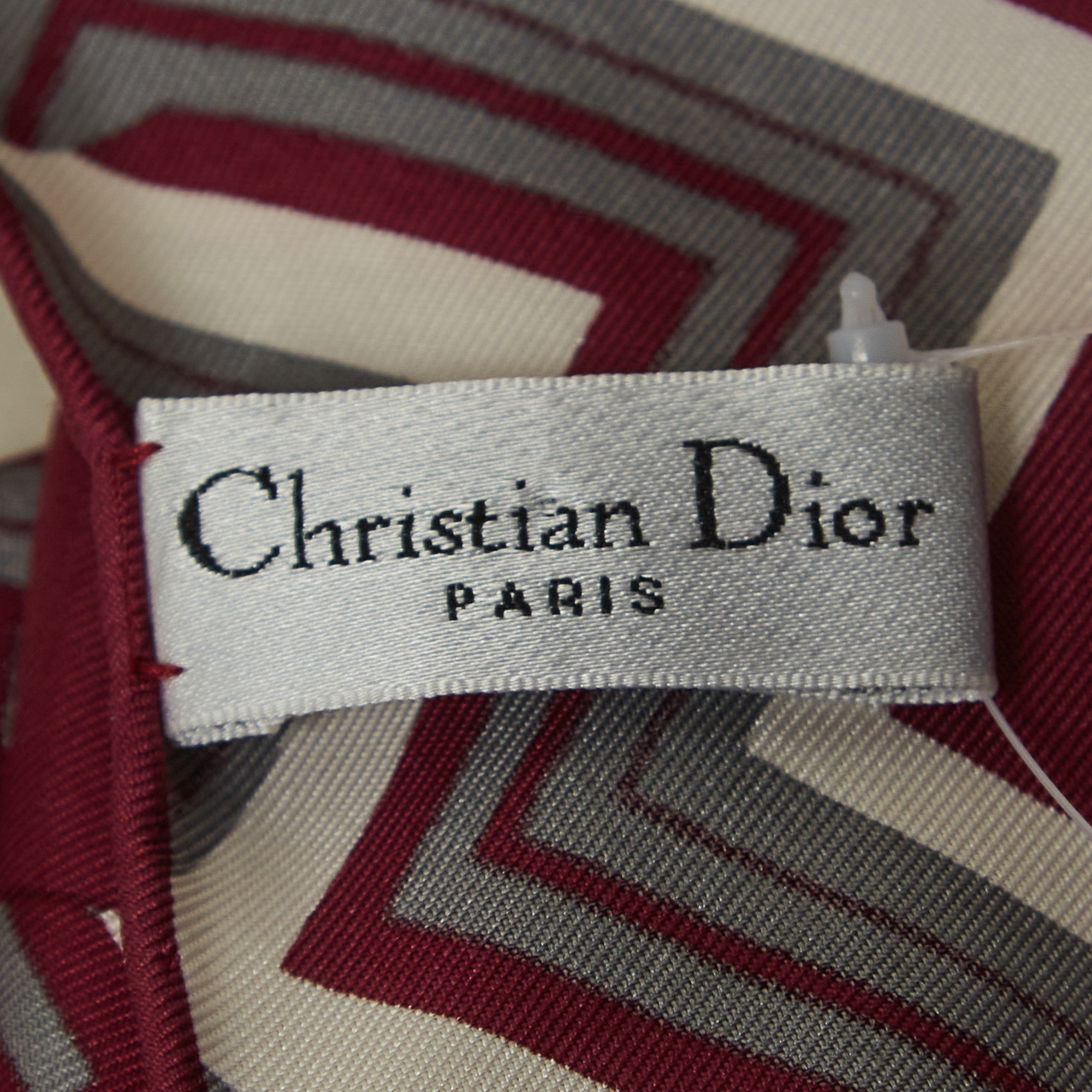 Dior Dark Burgundy Chevron Logo Print Silk Scarf