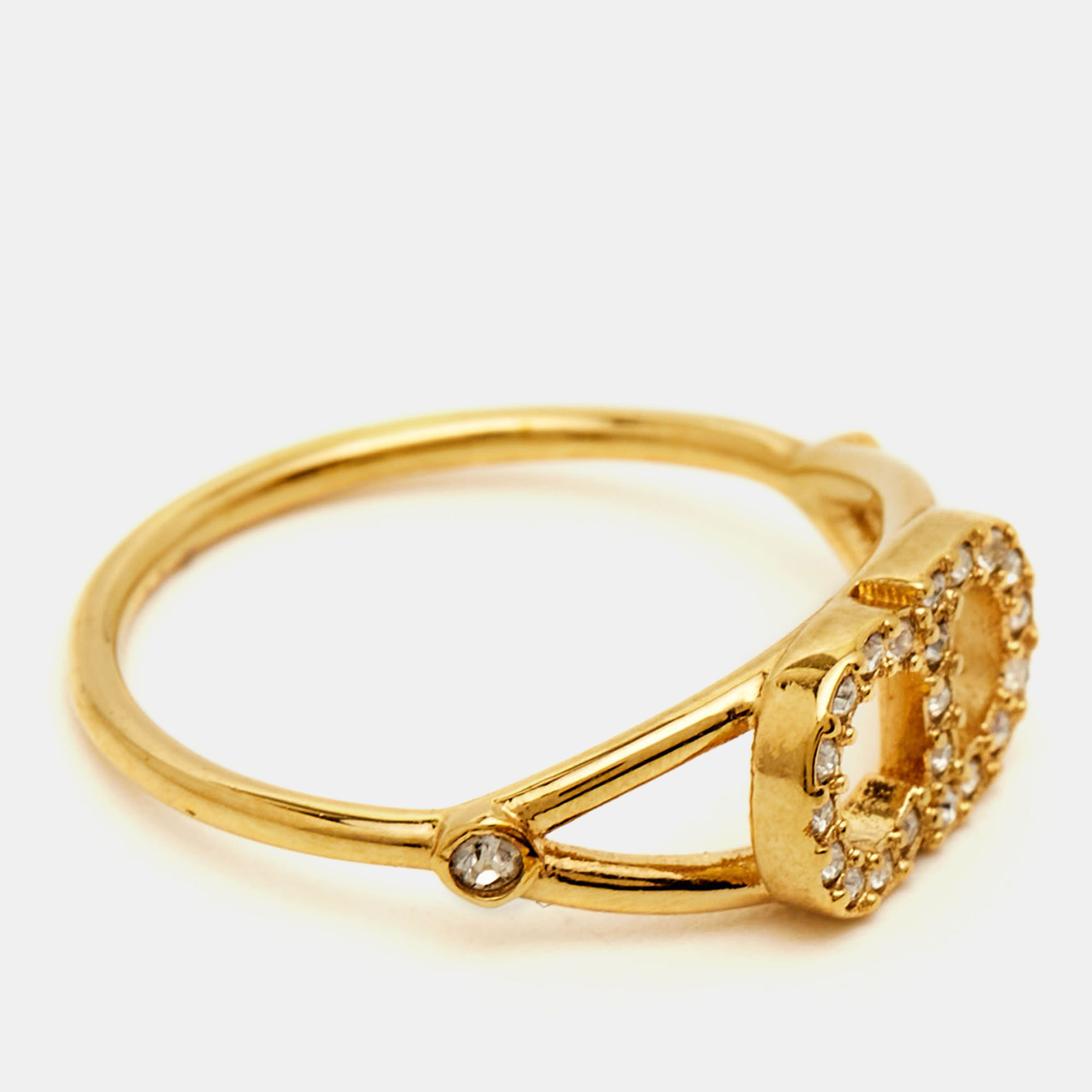 Dior Clair D Lune CD Crystal Gold Tone Ring Size 53