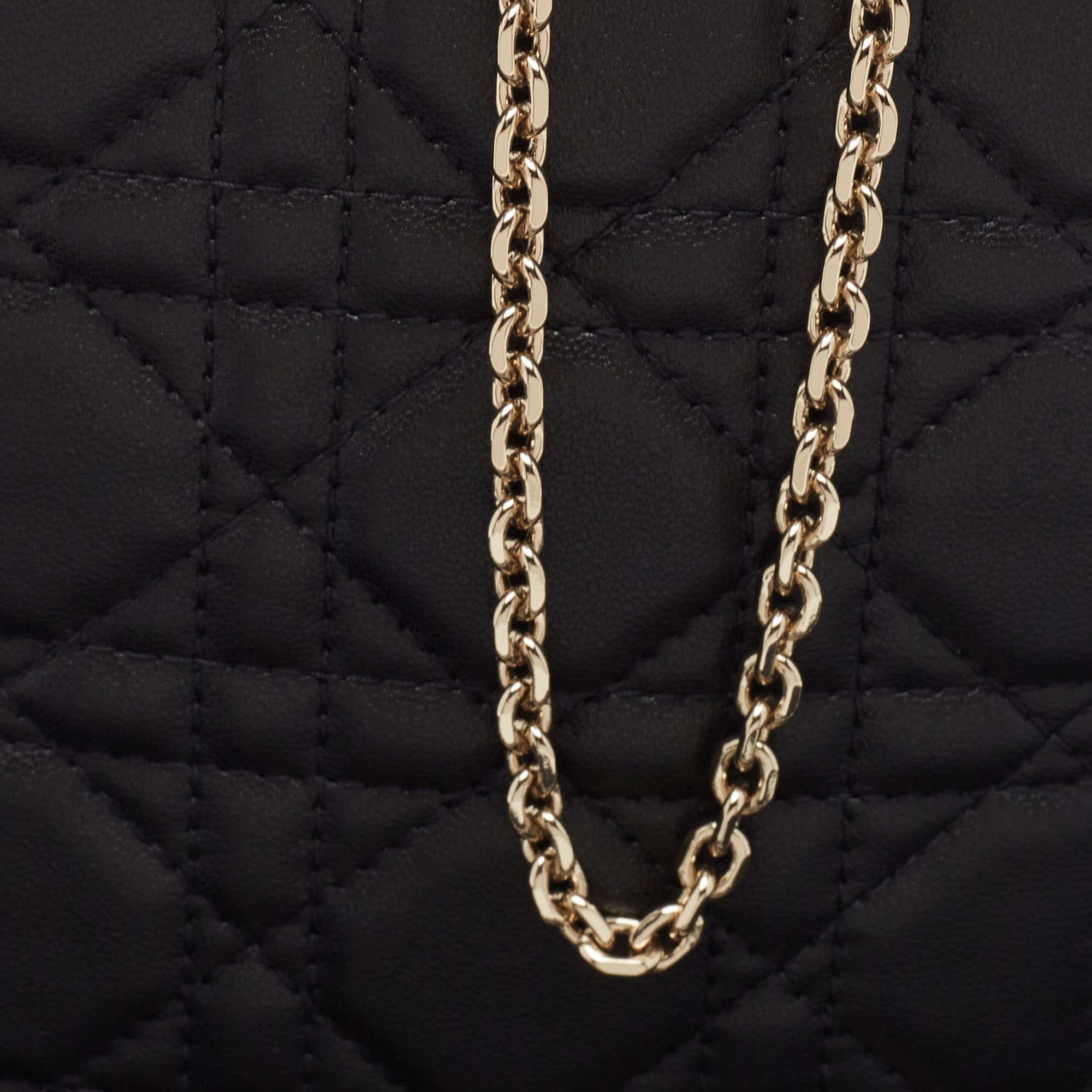 Dior Black Cannage Leather Lady Dior Chain Phone Holder