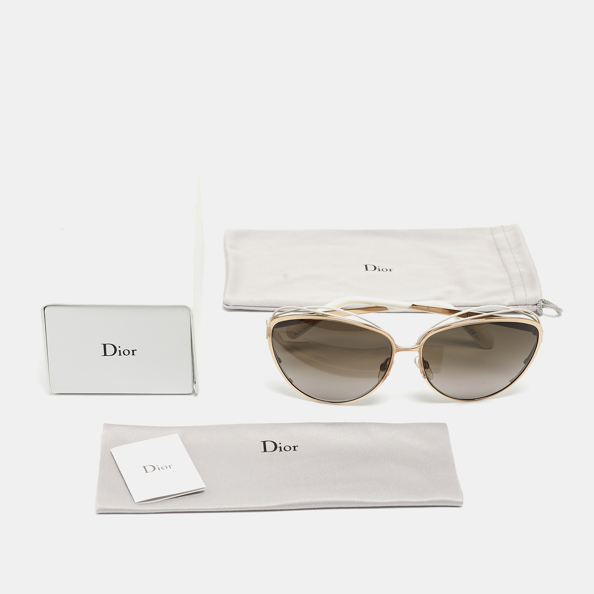 Dior White /Gold JQOHA Aviator Sunglasses