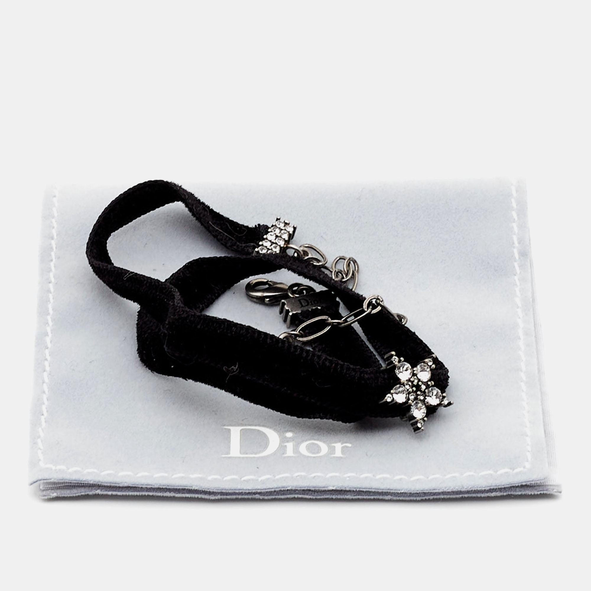 Dior Star Crystals Silver Tone Velvet Choker Necklace