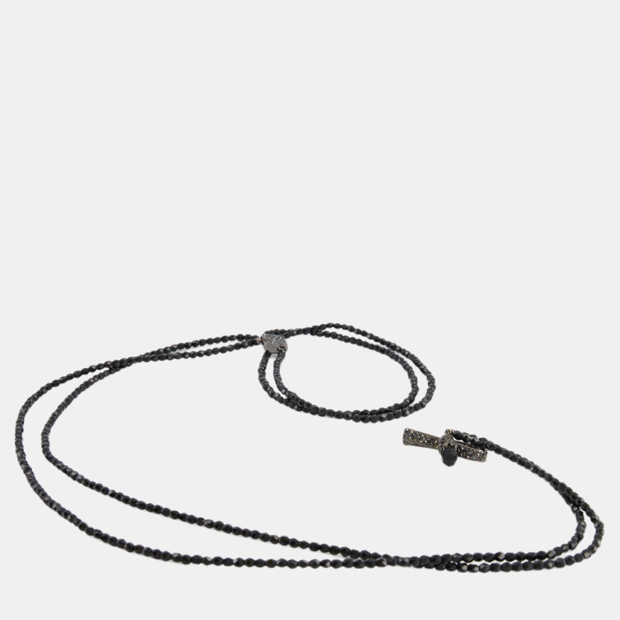 Christian Dior Black Crystal Embellished Chocker Necklace With Brooch