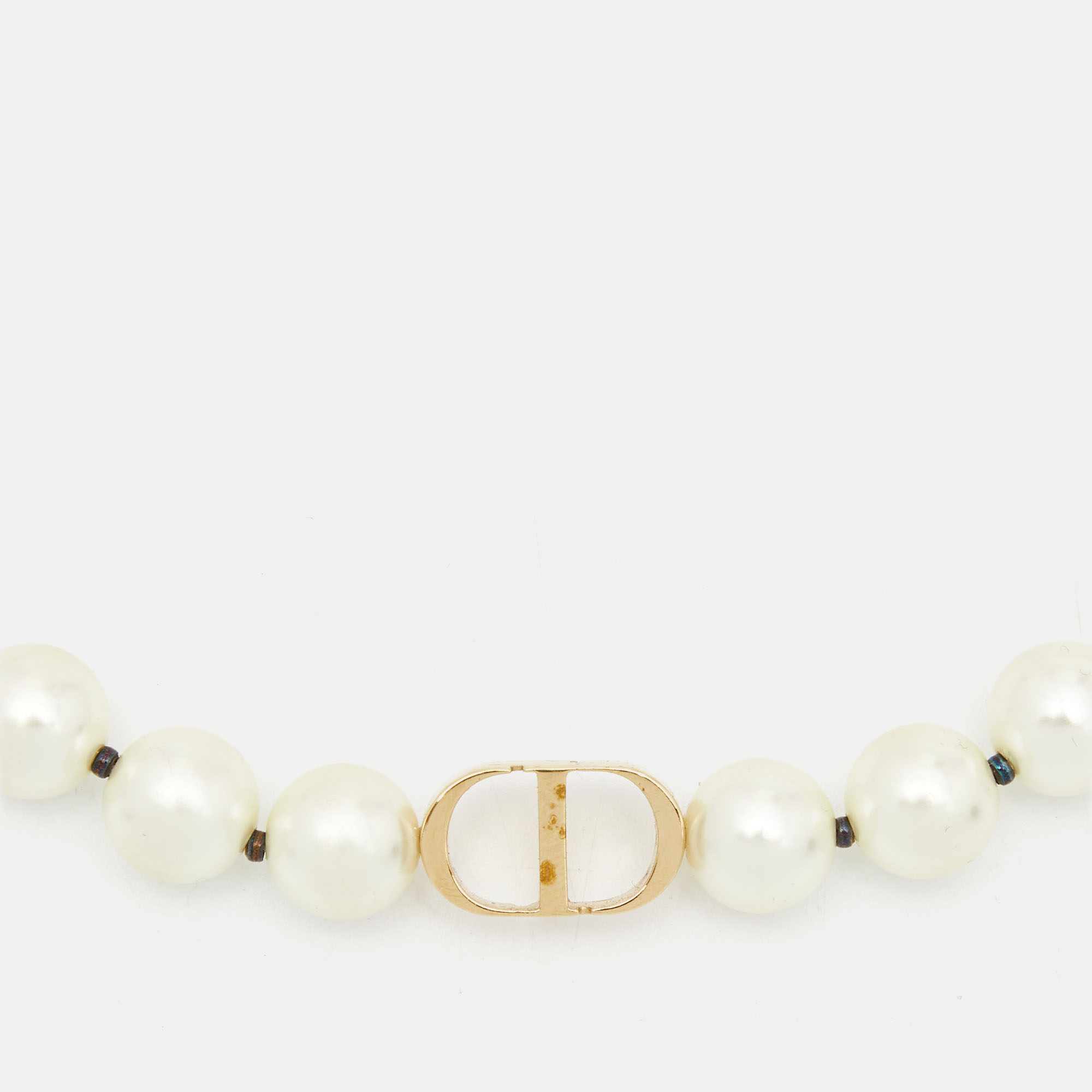 Dior 30 Montaigne Faux Pearl Gold Tone Choker Necklace