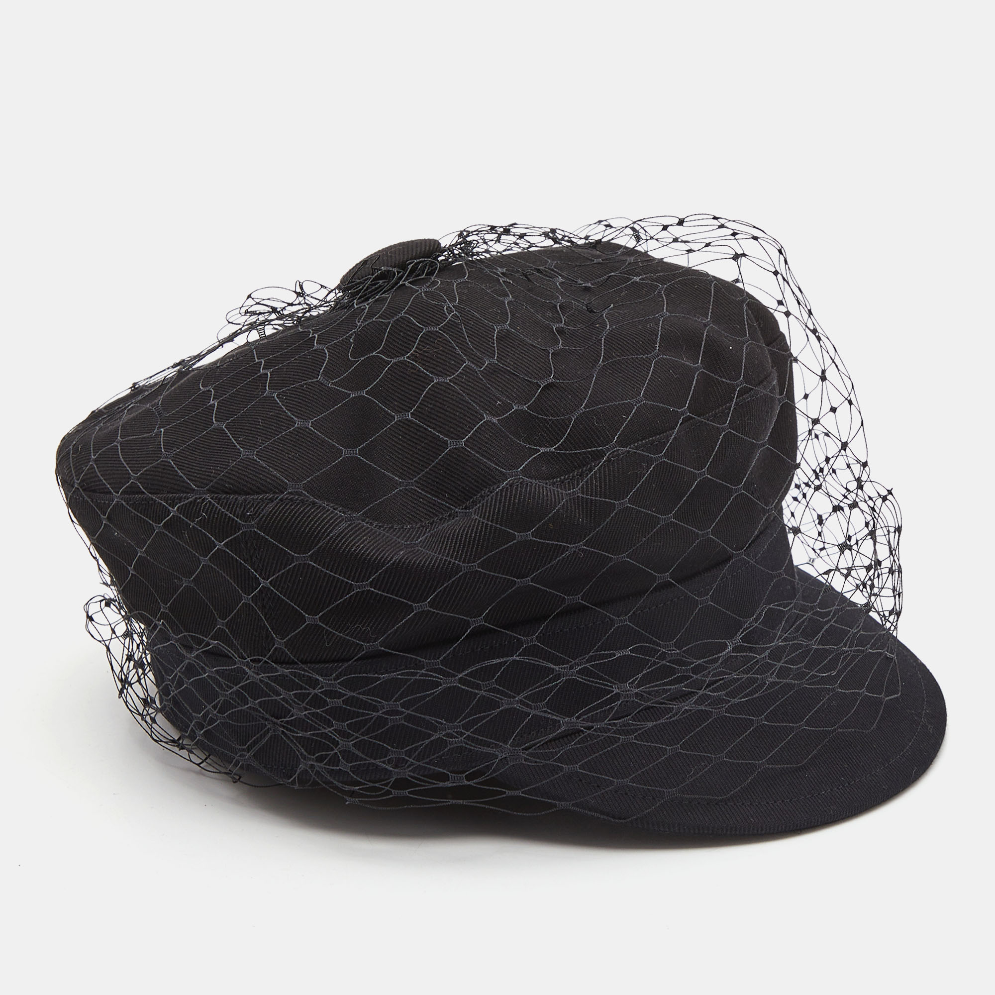 Dior Black Cotton Arty Mesh Veil Newsboy Cap Size 58
