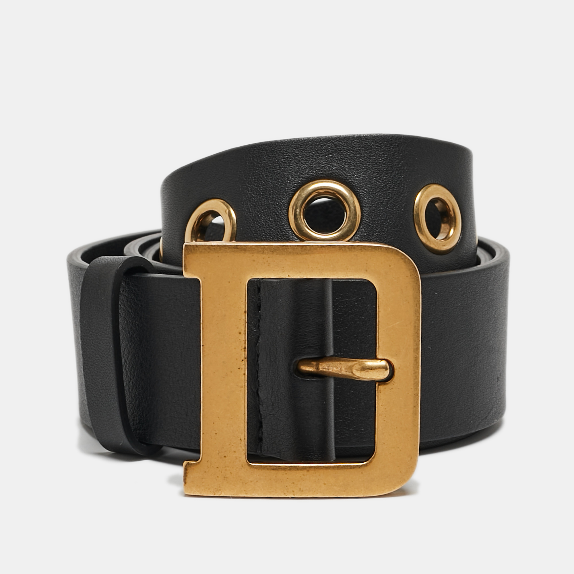 Dior Black Leather Diorquake Buckle Belt 75 CM