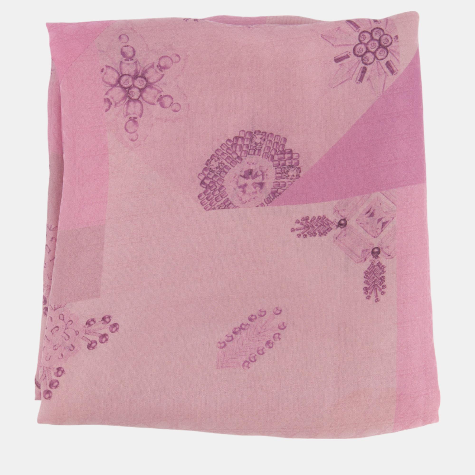 Christian dior pink and purple silk scarf with geometric jewel floral detailing