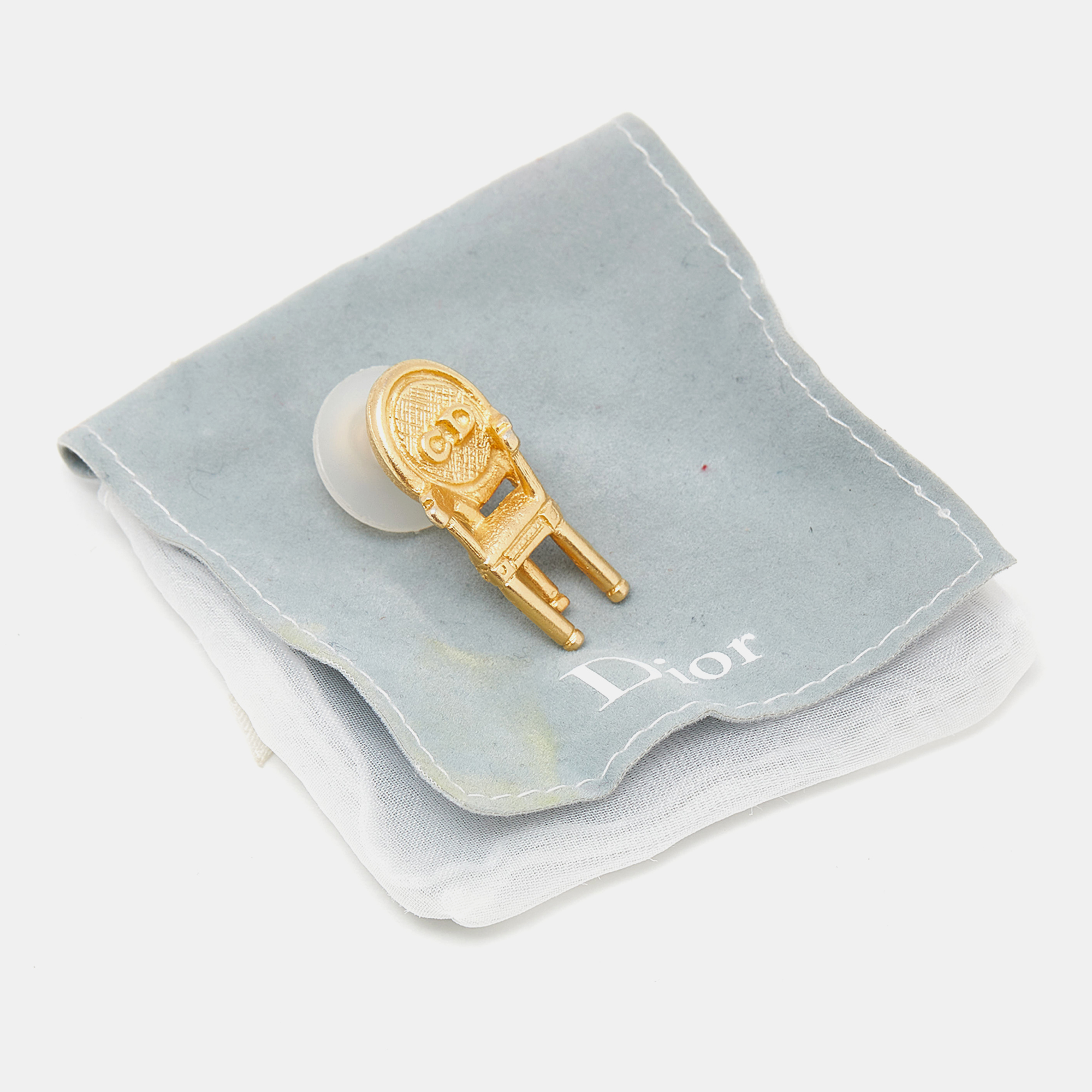 Christian Dior Vintage Gold Plated CD Chair Pin Brooch