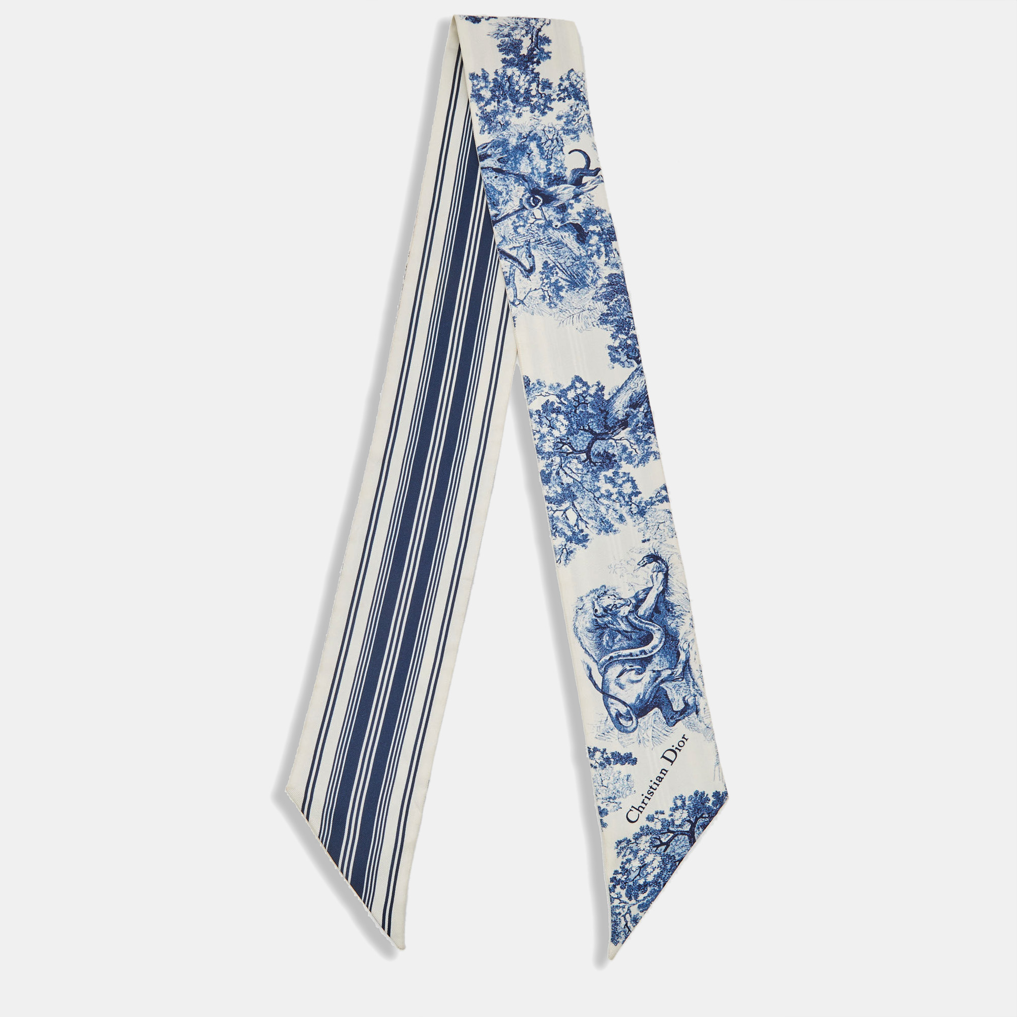 Christian dior blue/white print silk de jouy mitzah scarf