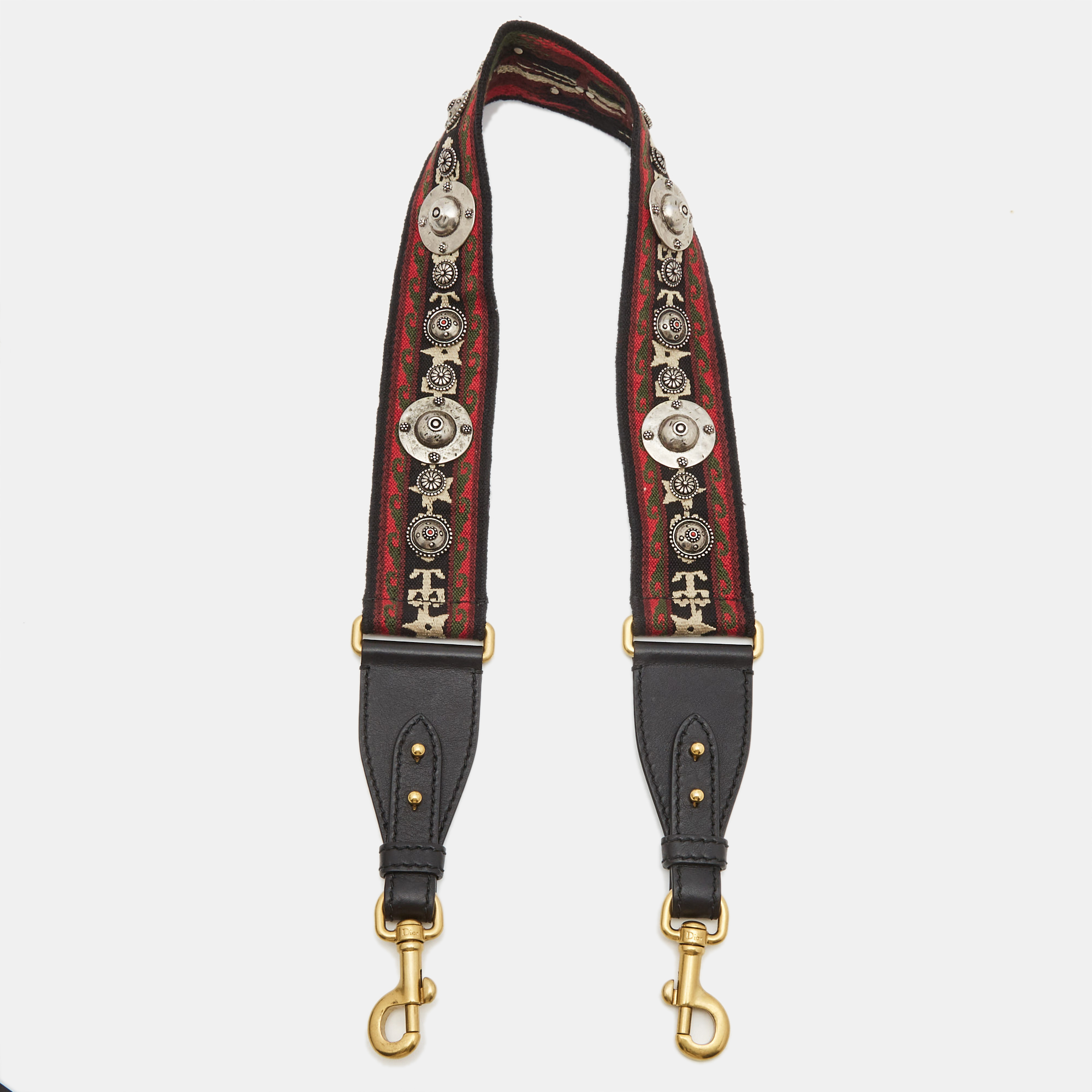 Dior multicolor embroidered canvas and leather embellished shoulder bag strap