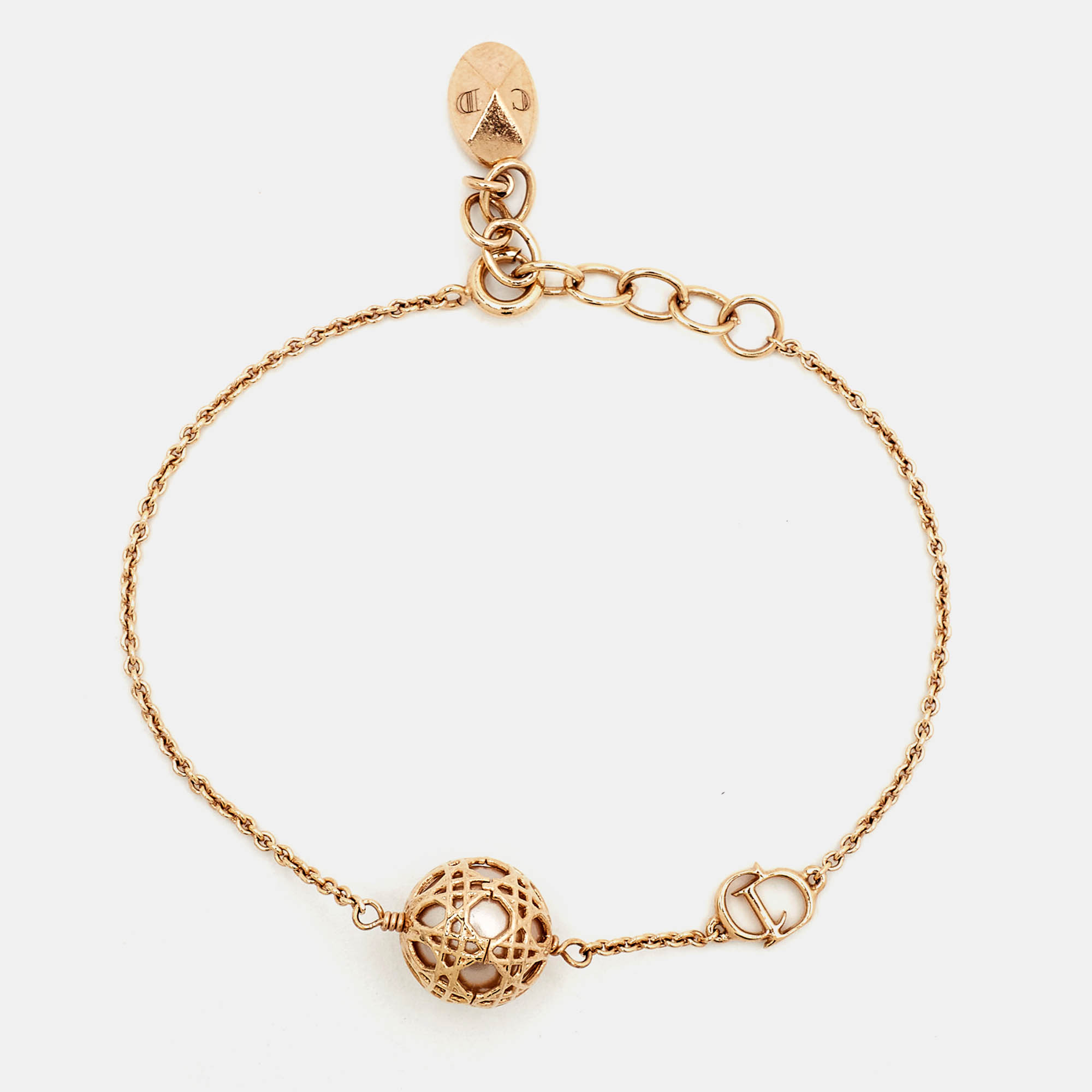 Dior secret cannage faux pearl gold tone bracelet