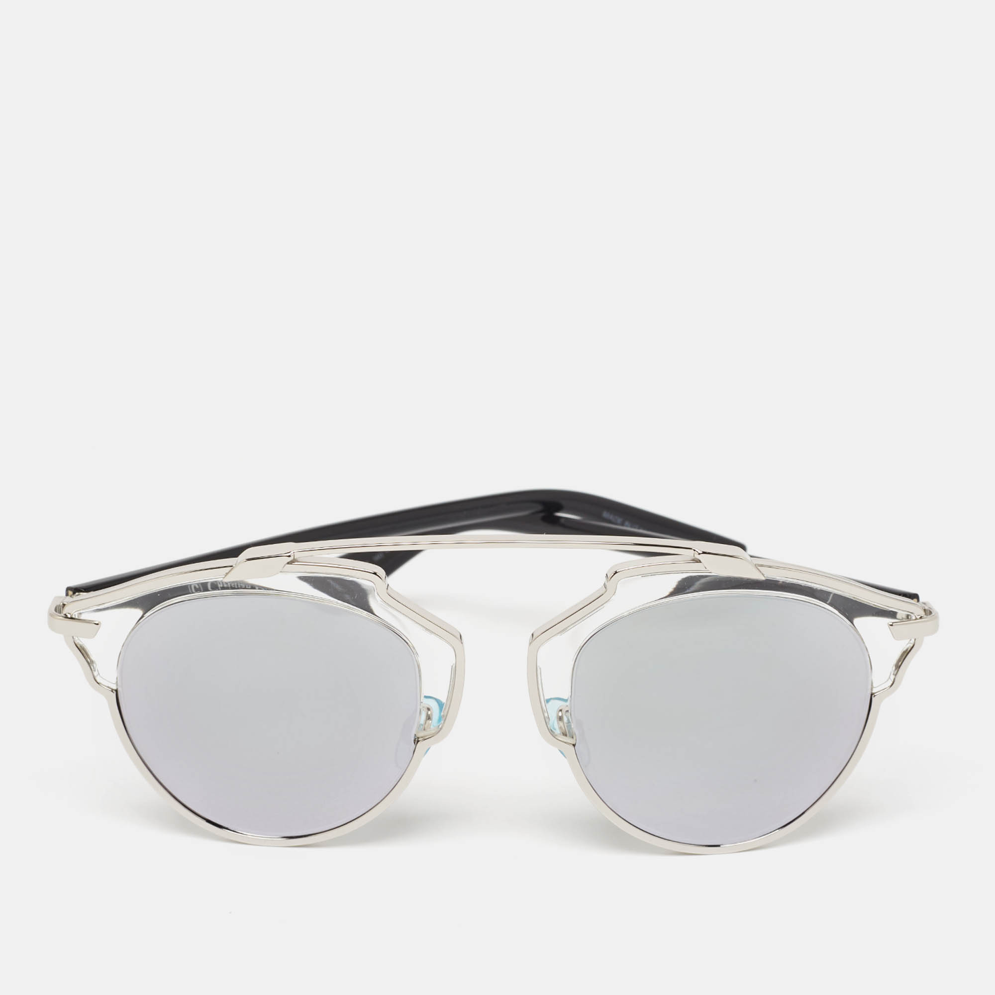 Dior silver/black diorsoreal mirrored round sunglasses