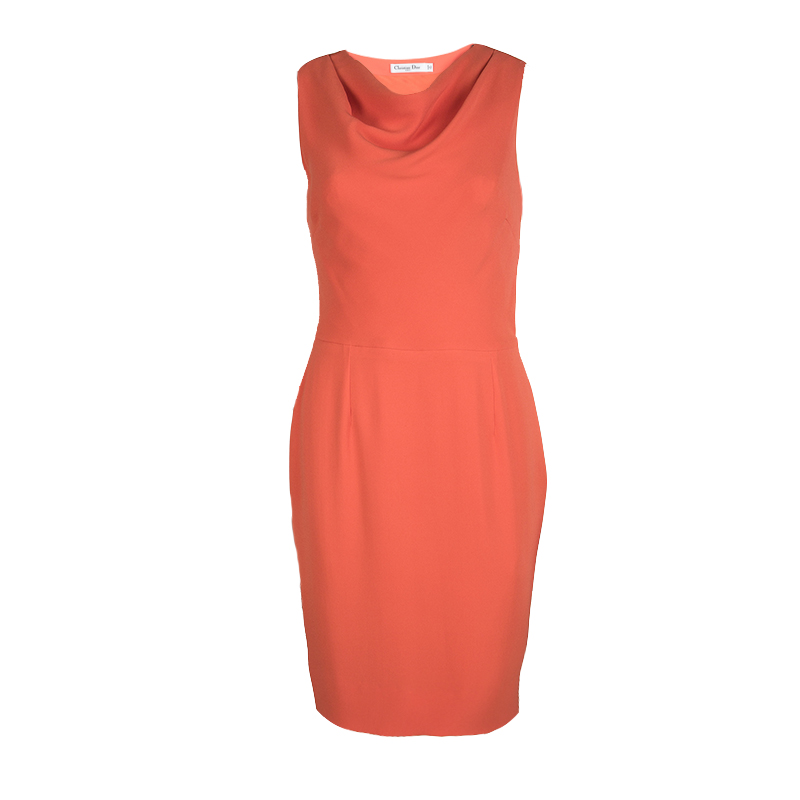 Dior Orange Silk Cowl Neck Sleeveless Dress M