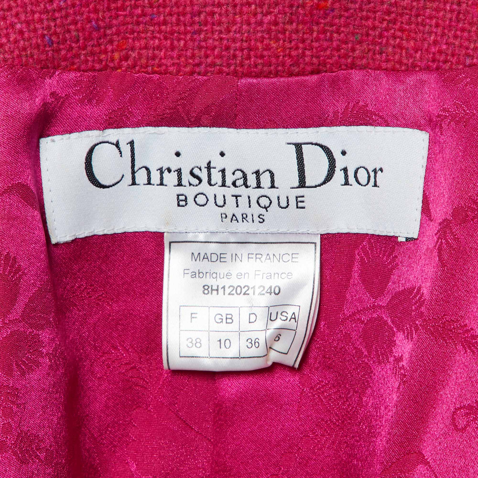 Dior Pink Wool Lace Trimmed Skirt Suit M