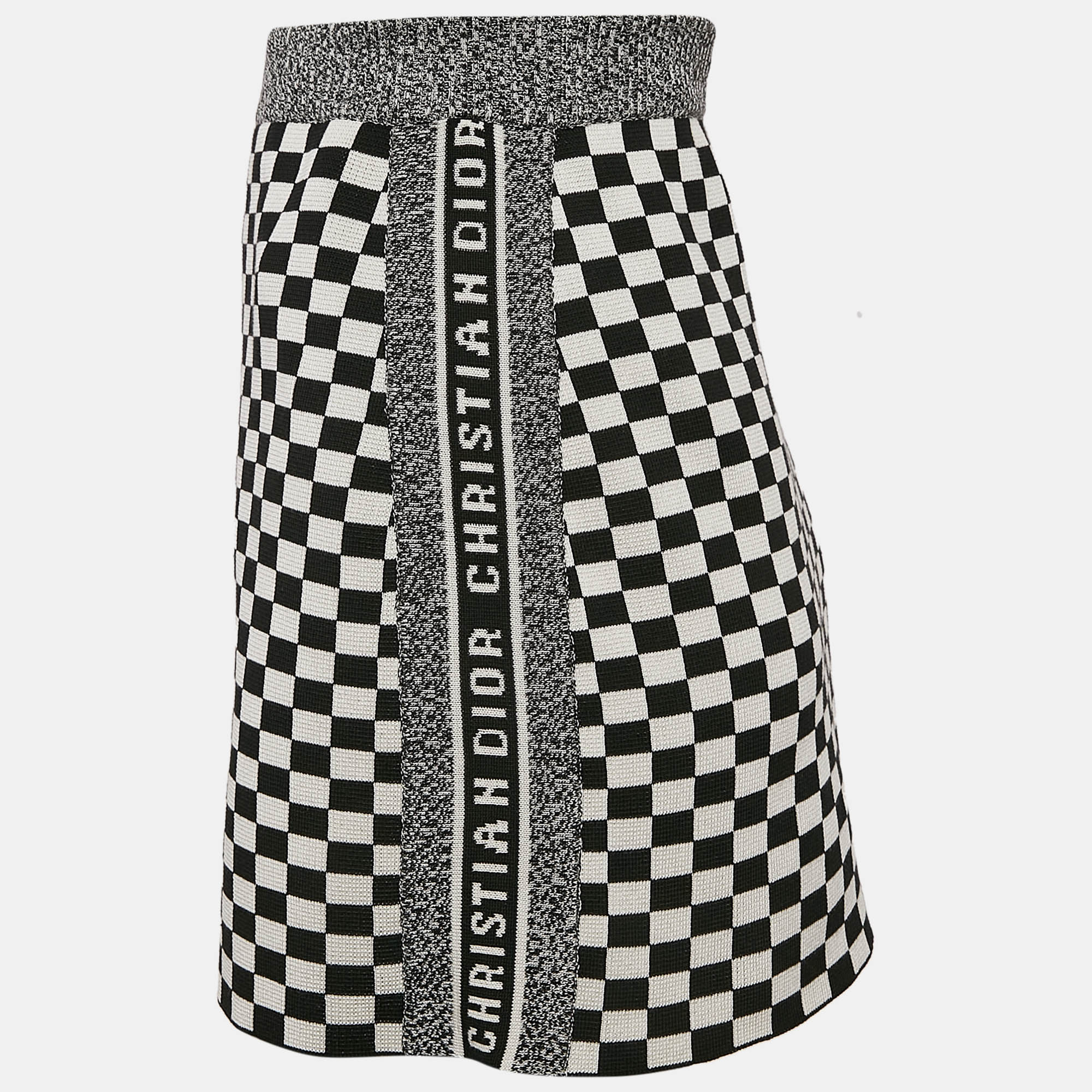 Christian Dior Checkboard Stretch Knit Mini Skirt S