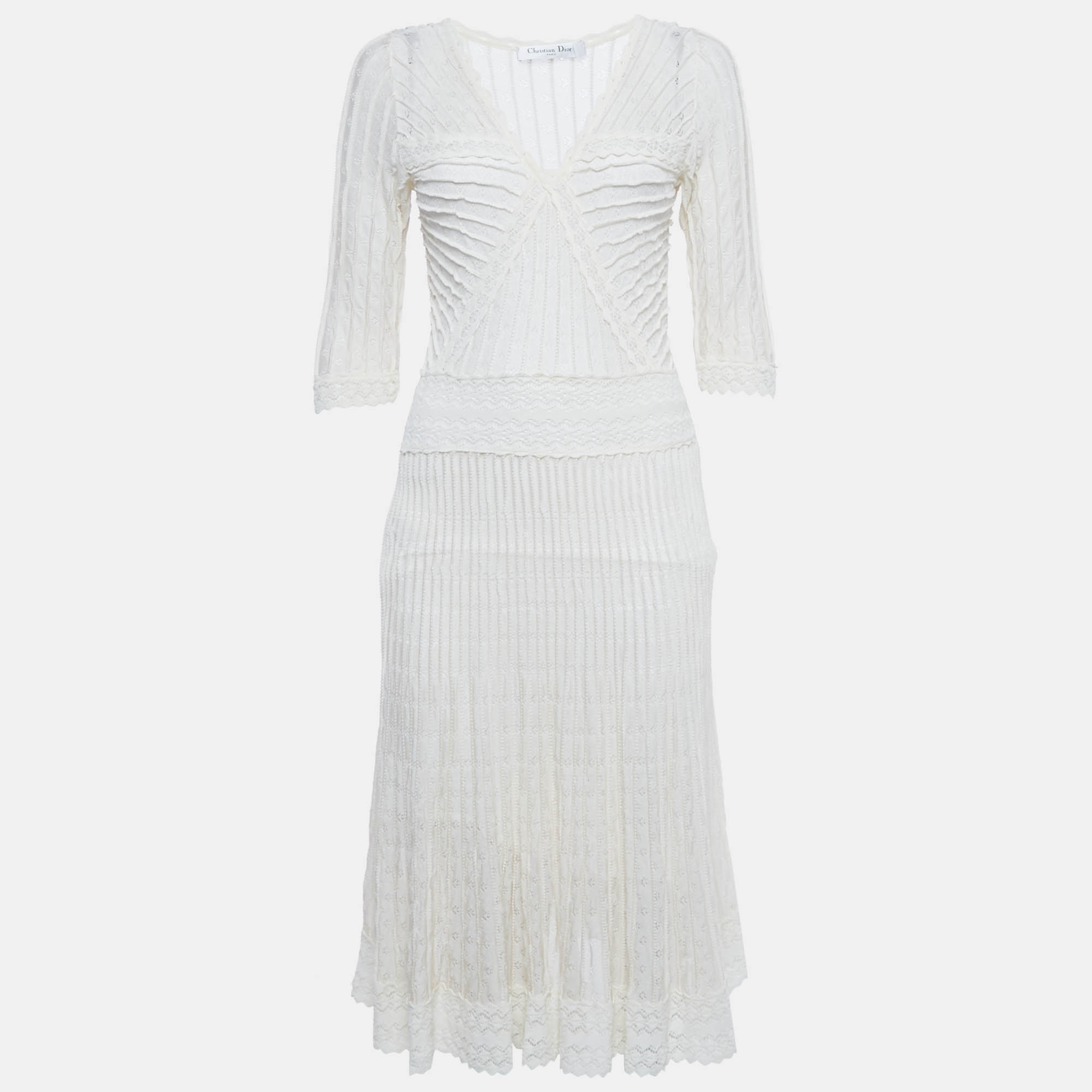 Christian Dior Off-White Pointelle Knit Flared Midi Dress L
Christian Dior Off-White Pointelle Knit Flared Midi Dress L