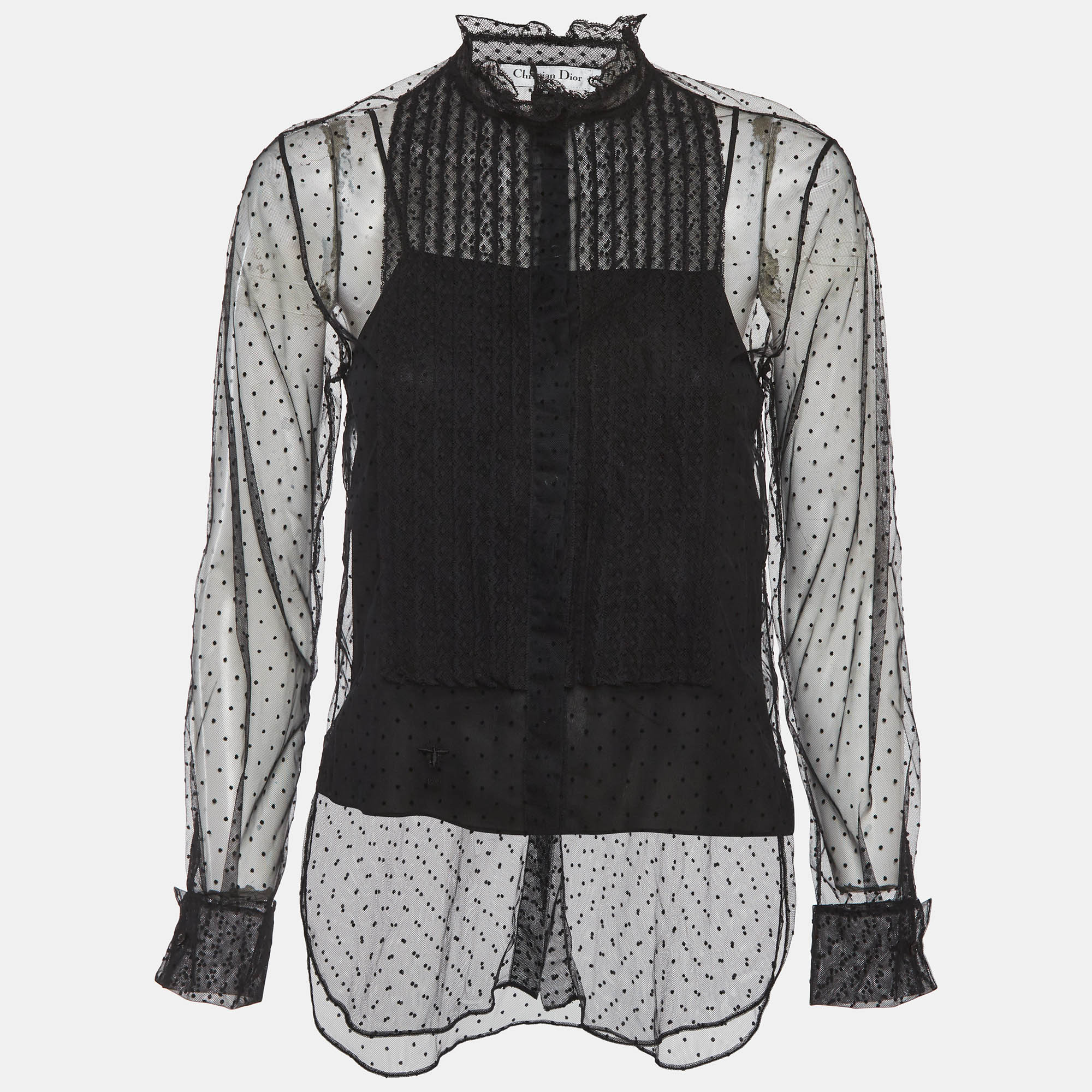 Christian Dior Black Plumetis Tulle Sheer Blouse S
Christian Dior Black Plumetis Tulle Sheer Blouse S