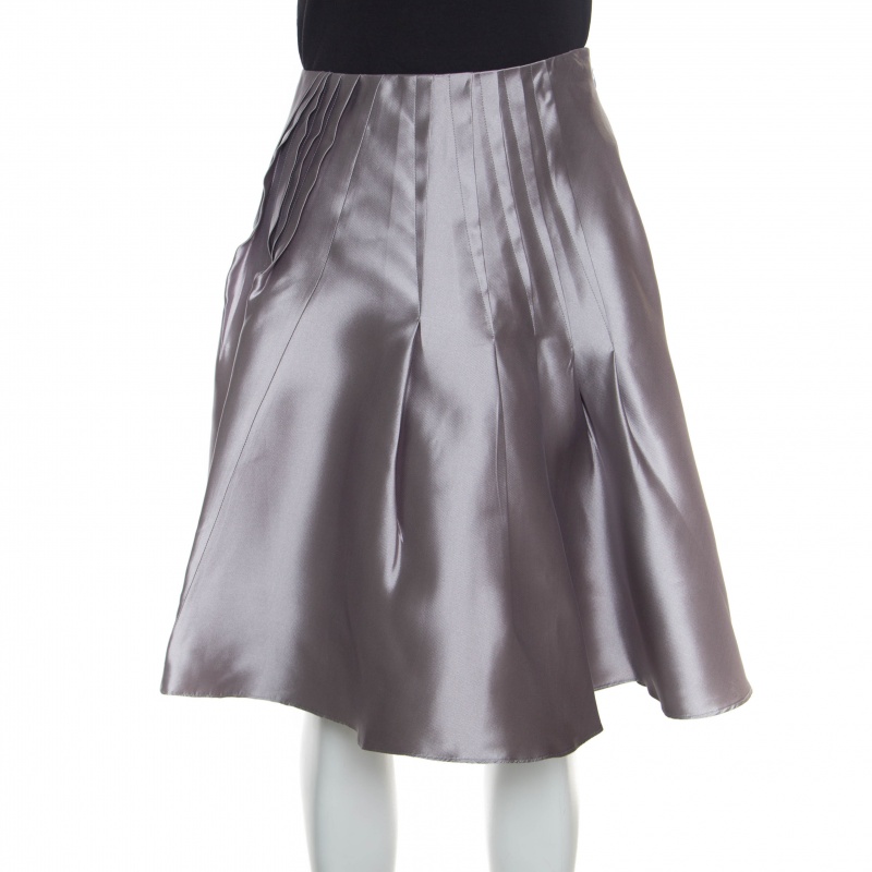 Dior Grey Silk Satin Pleated High Waist Skirt M