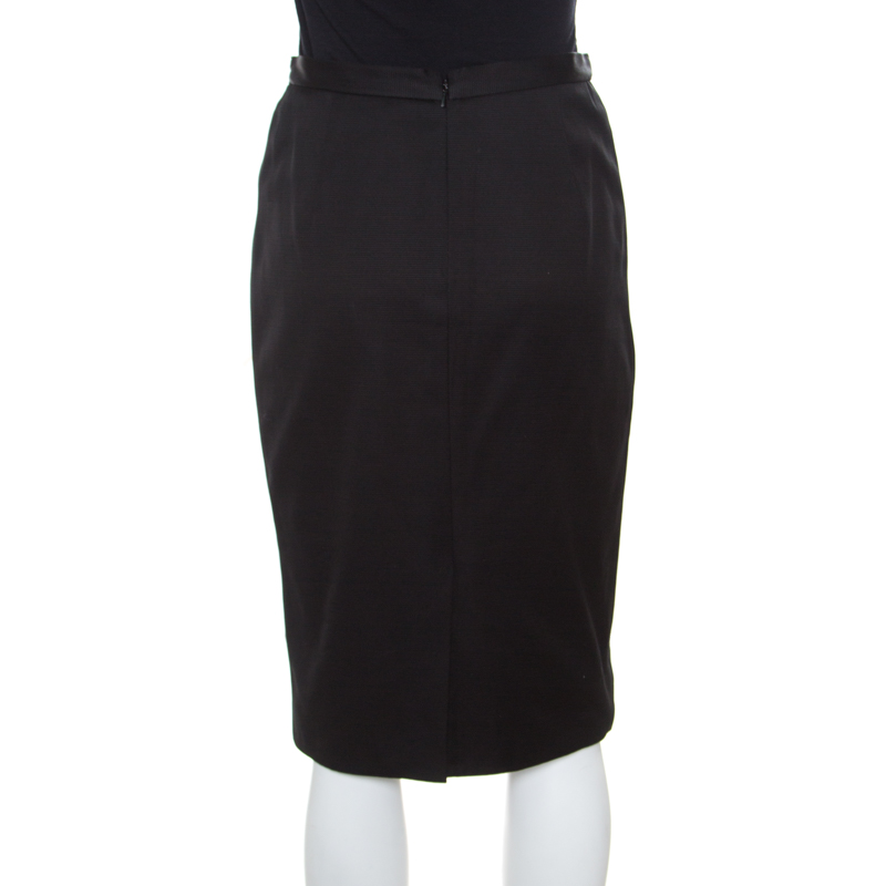 Christian Dior Black Textured Woven Cotton Pencil Skirt M