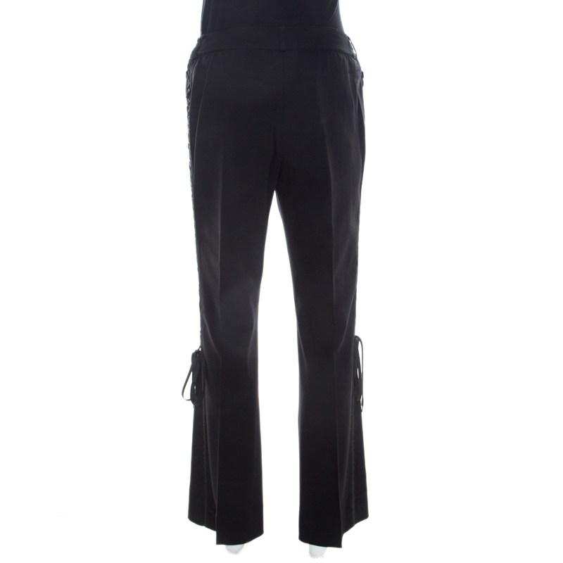 Dior Black Wool Braided Trim Flared Trousers L