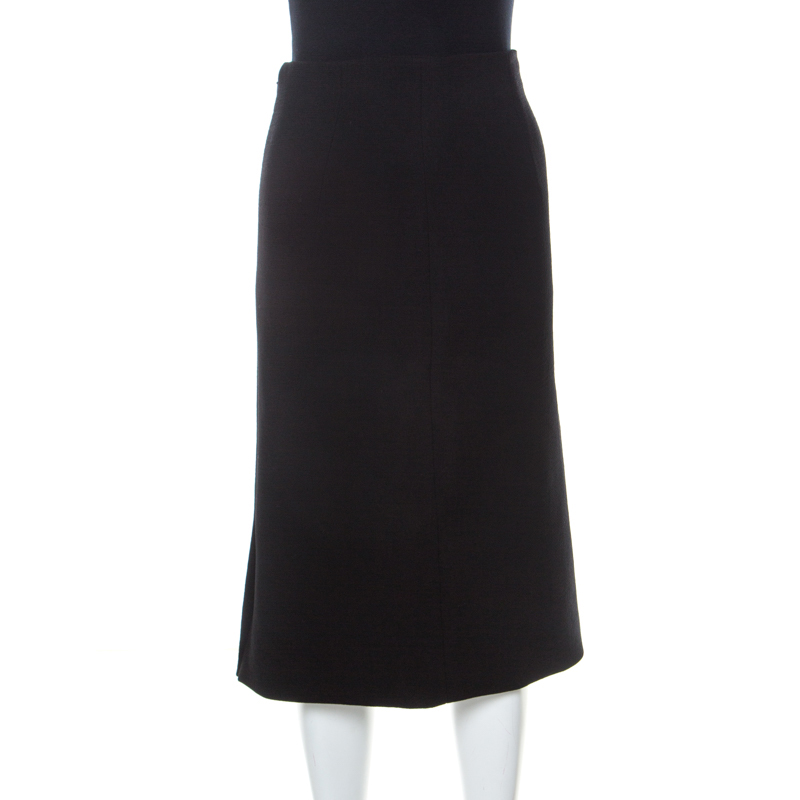 Image of Christian Dior Black Textured Wool High Waist Pencil Skirt L