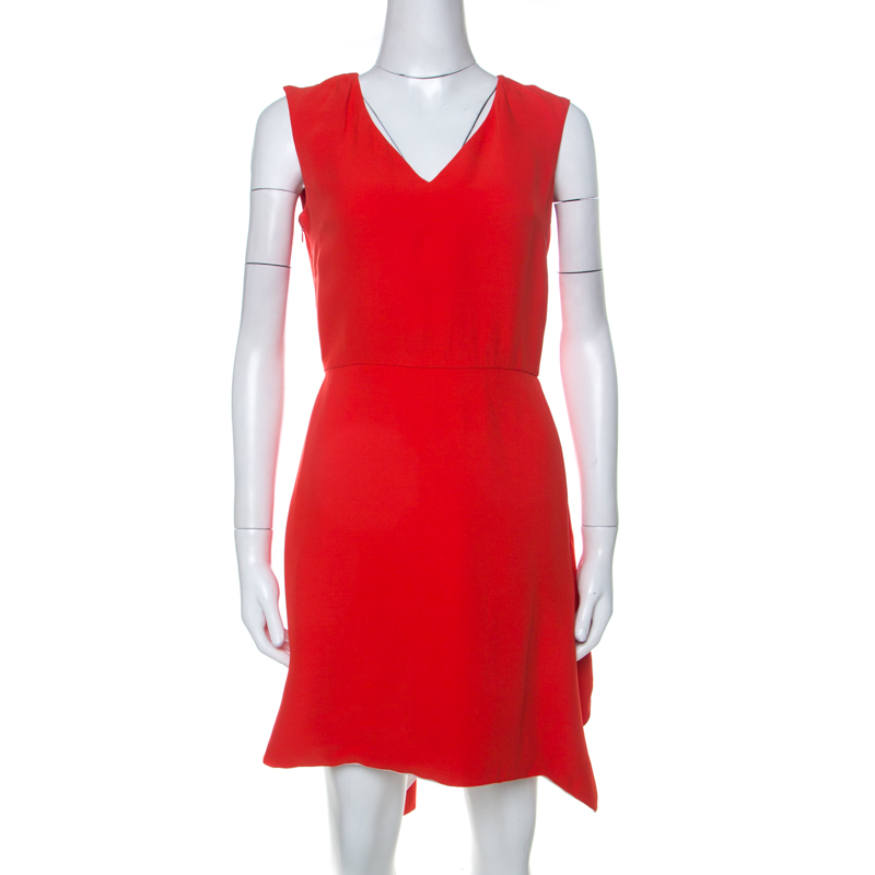 Image of Dior Orange Silk Wool Asymmetric Hem Sleeveless Dress S