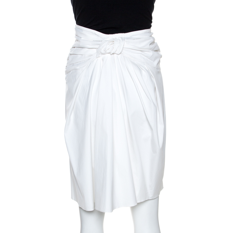 Christian Dior Boutique White Cotton Bow Detail Skirt S