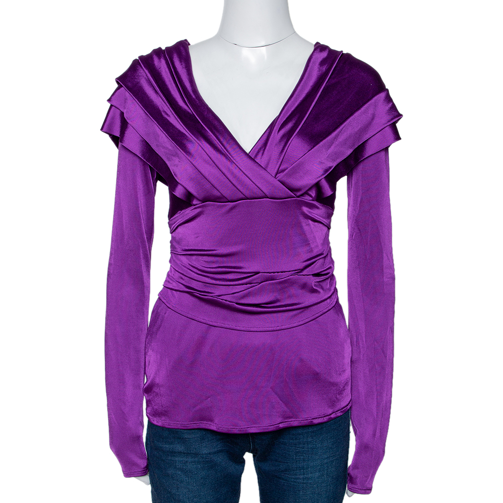 Image of Christian Dior Jersey Pleated Crossover Long Sleeve Top M